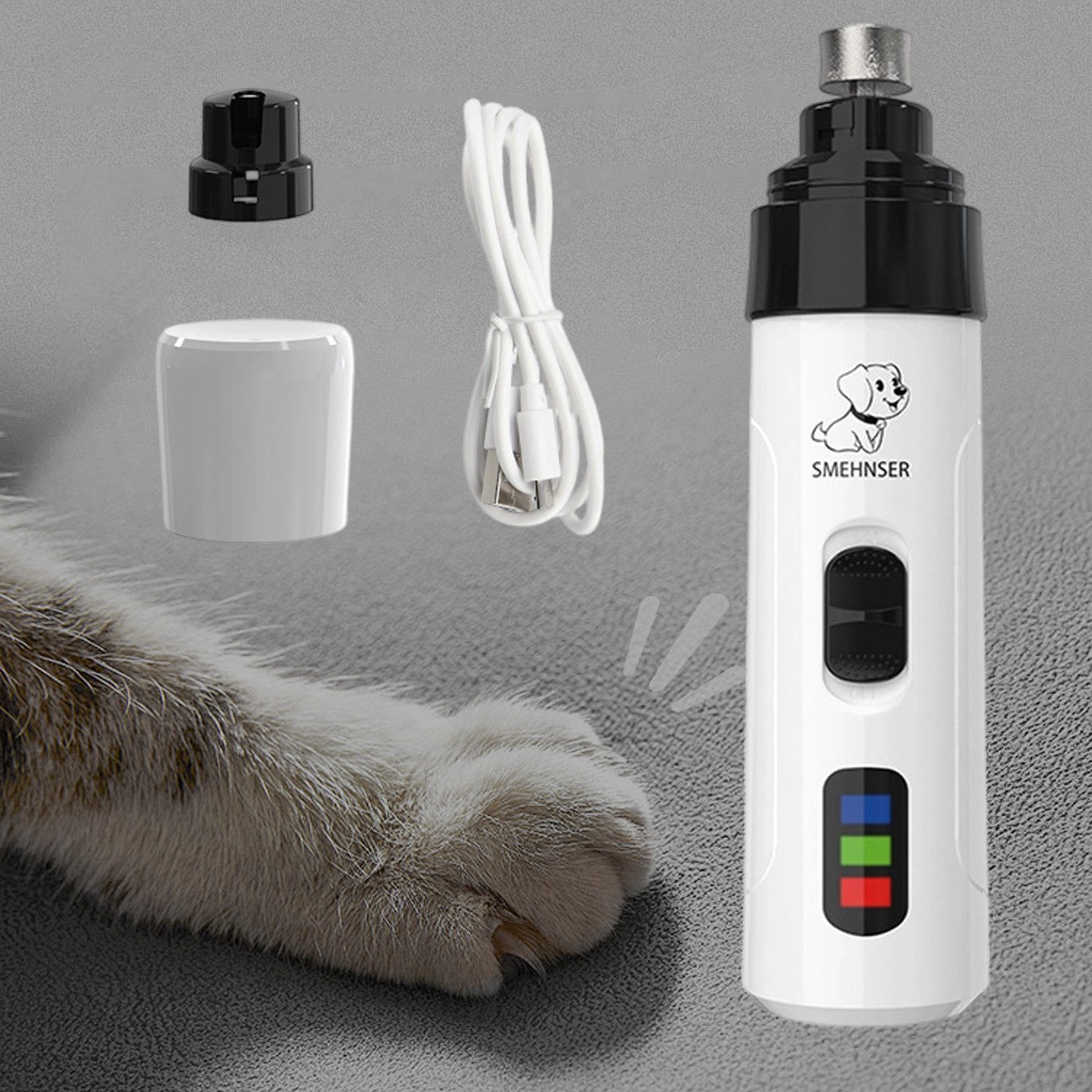 REDOM Krallenschleifer Elektrischer Krallentrimmer Nagelpflegemaschine für Haustiere, max. 8000 U/min, (1 tlg), mit 2 Geschwindigkeiten Leise Kabellos Hunde Katzen Haustier