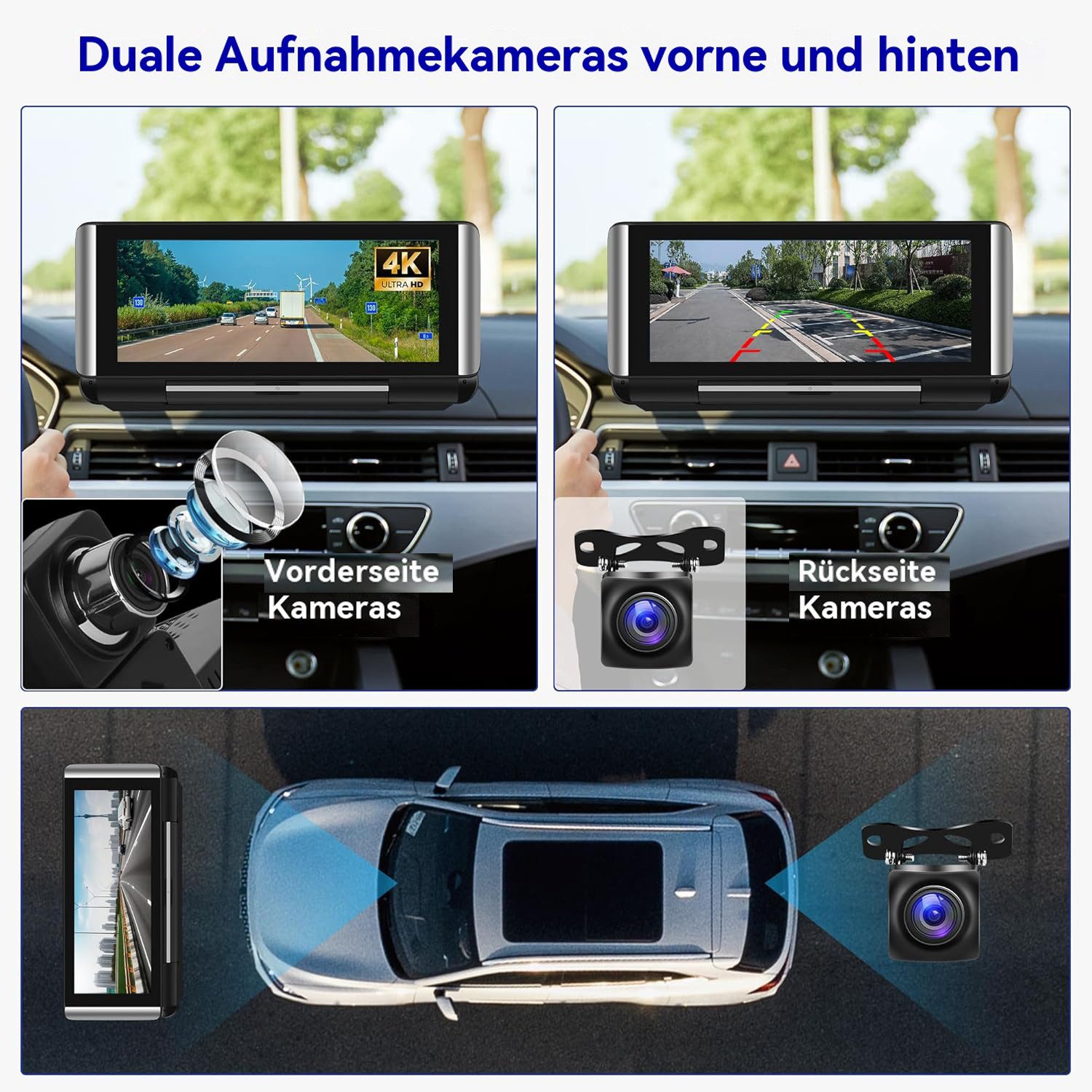 Hikity 6.86" Touchscreen 180° drehbarer Bildschirm mit GPS 4K Frontkamera Navigationsgerät (weltweit, Mirror Link Airplay BT/AUX/FM)