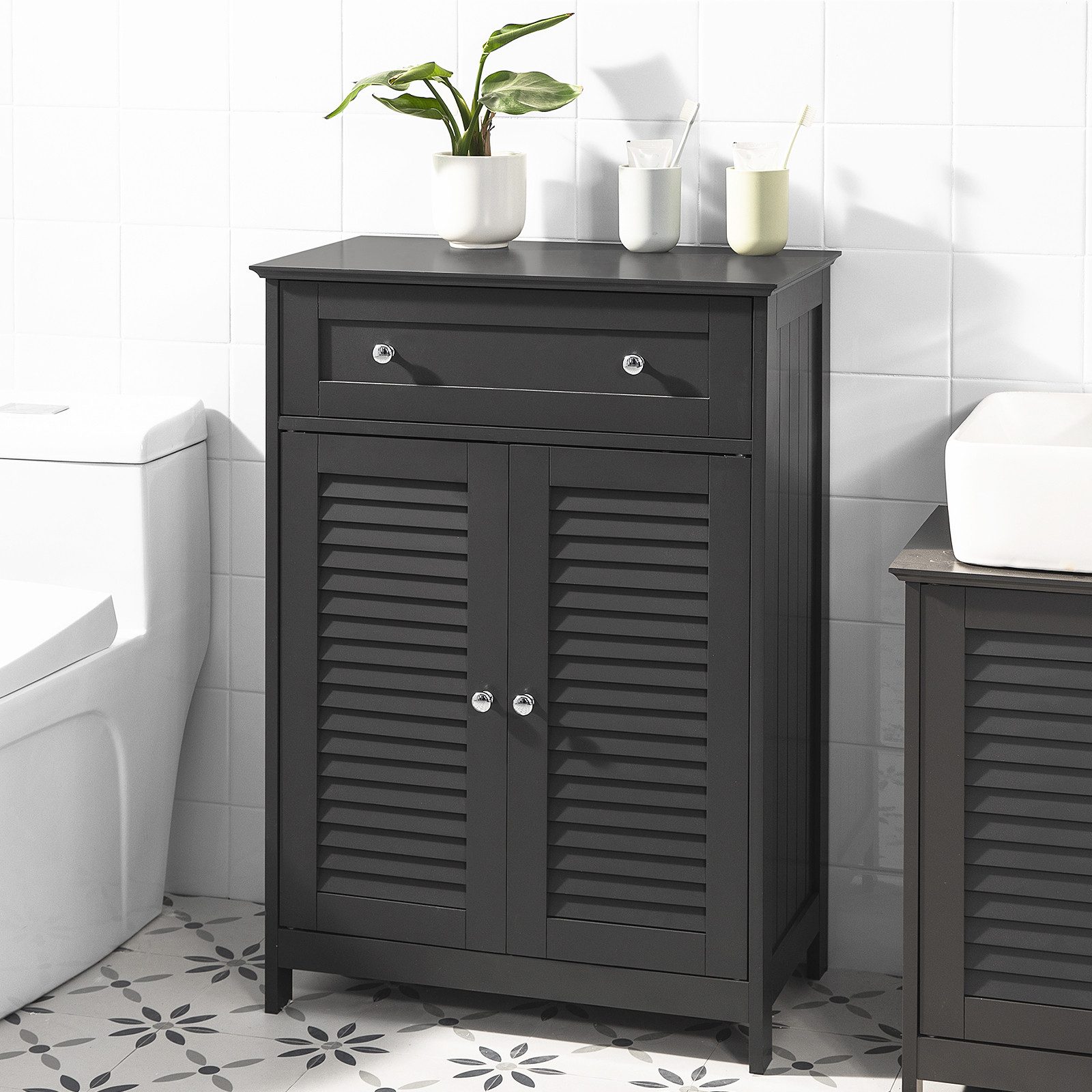 SoBuy Badkommode FRG238, Badezimmerschrank Aufbewahrungsschrank Doppeltürschrank, Badmöbel Sideboard Flurschrank, mit 2 Türen, verstellbare Ablagen