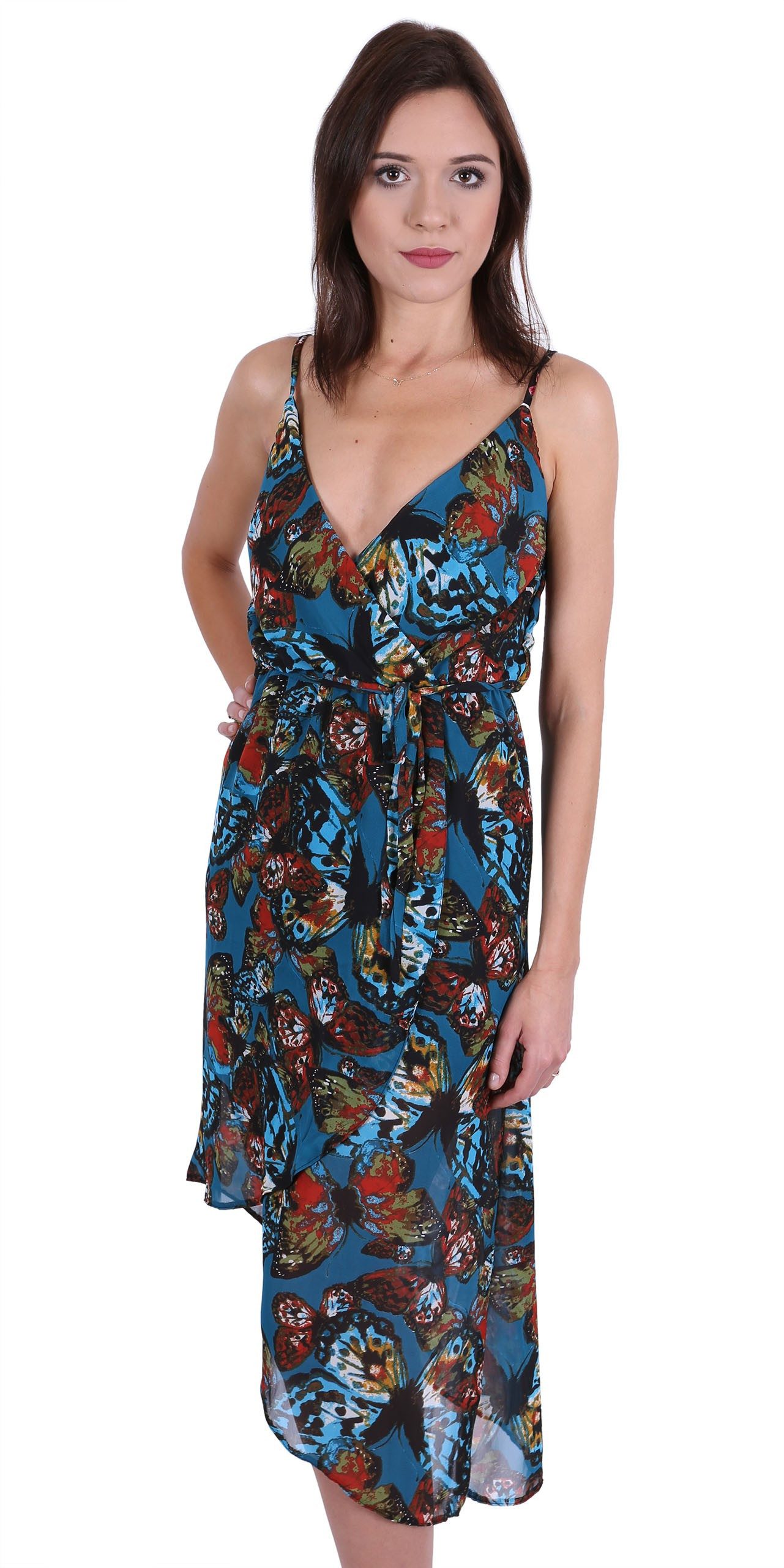 Sarcia.eu Sommerkleid John Zack Leichtes, türkisfarbiges Kleid, Schmetterlingen gemustert S