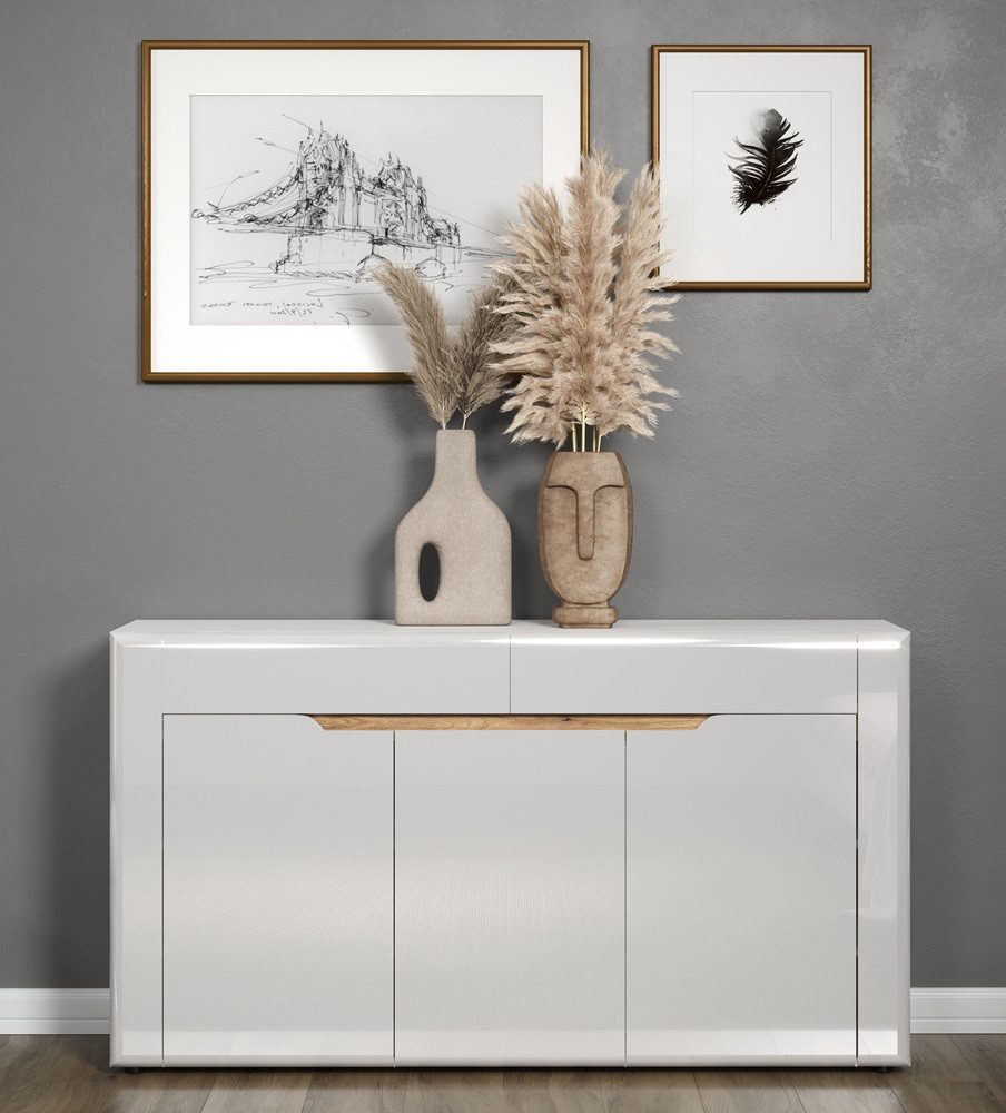 trendteam Sideboard Sideboard Marlon, weiß Hochglanz / Evoke Eiche