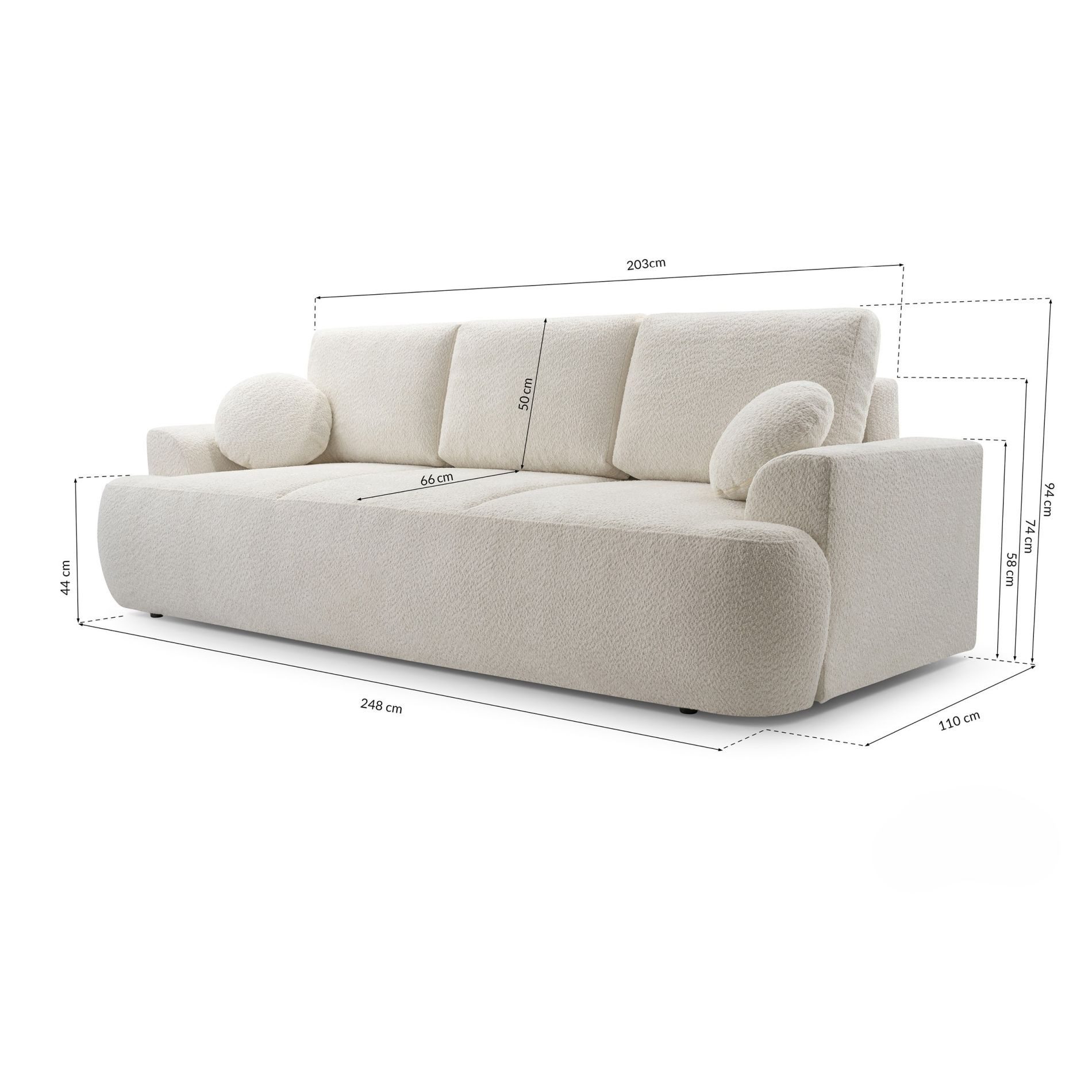 Selsey Schlafsofa, 3-Sitzer Sofa mit Schlaffunktion und Bettkasten, Bouclé-Bezug 248 cm