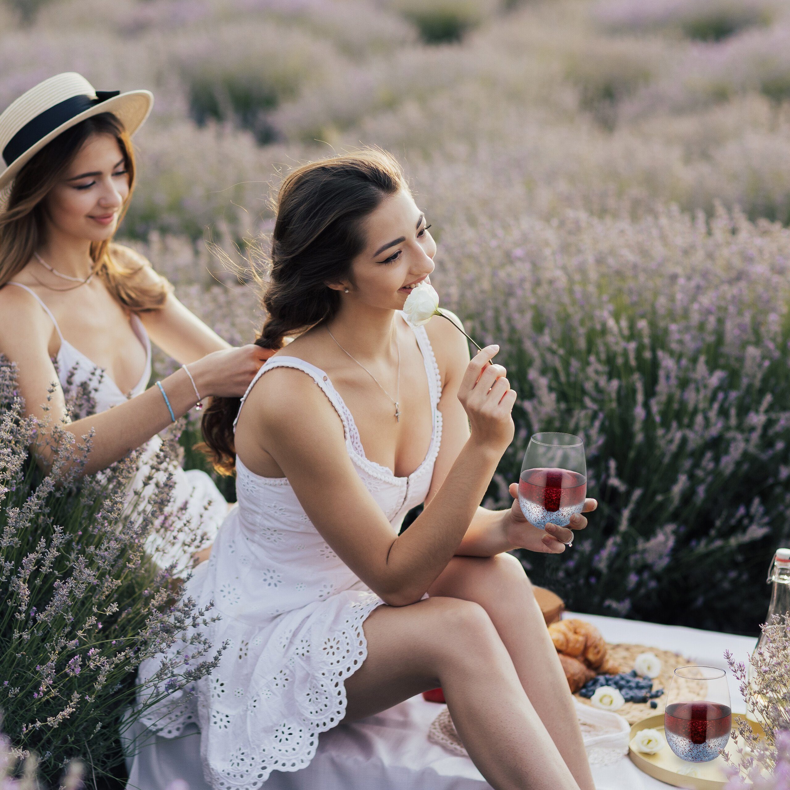 relaxdays Weinglas Weingläser ohne Stiel 2er Set blau, Glas