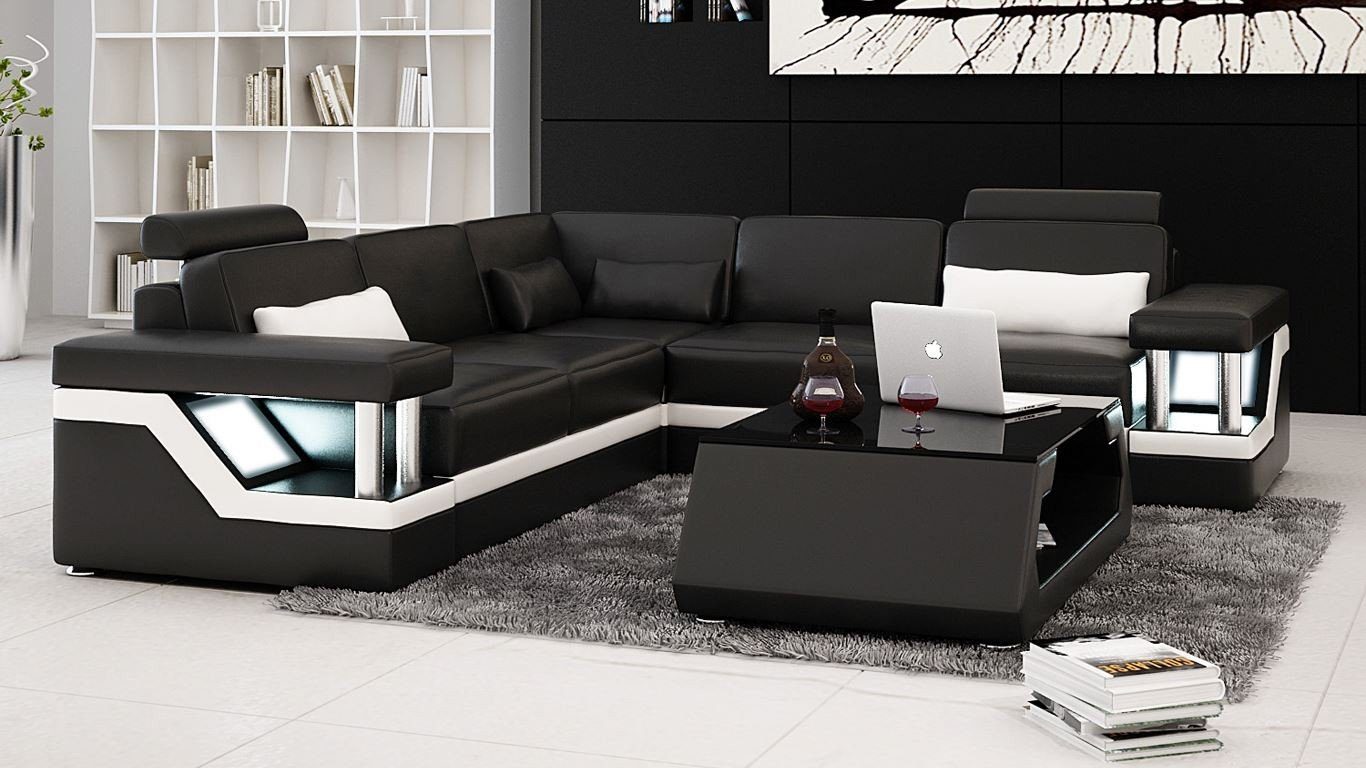 Schwarz Ecksofa Couch Europe Garnitur in Wohnlandschaft JVmoebel Design Leder Ecksofa Made Modern,