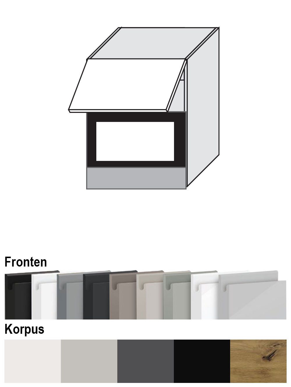 Feldmann-Wohnen Faltlifthängeschrank Avellino (W2MK/60, Mikrowellenumbauschrank mit Klapptür und Gasdruckdämpfer, 1-St., moderne Optik, Acrylfronten, Griffmulden) 60x32,5x72cm grifflos Eiche Artisan - schwarz Acryl matt (AV-W2MK/60)
