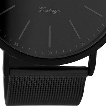 OOZOO Quarzuhr Oozoo Unisex Armbanduhr schwarz Analog, Herren, Damenuhr rund, groß (ca. 45mm) Edelstahlarmband, Fashion-Style