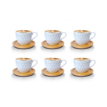 Melody Tasse Porzellan Tassen Set Teeservice Kaffeeservice mit Untertassen 12-Teilig, Porzellan, Espressotassen, 6er-Set, mit Untertassen