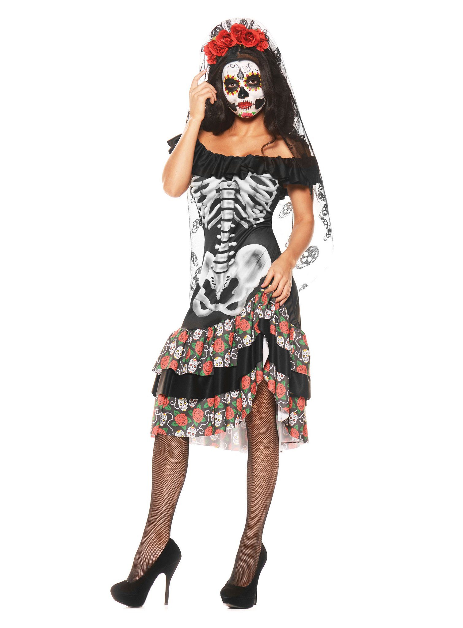 Underwraps Kostüm Skelett Braut, Tolles Dia de los Muertos Kostüm für Frauen