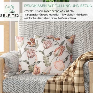 Selfitex Dekokissen 2er Set Sofakissen 40x40 cm, inkl. Füllkissen, edler Leinenstoff, extra weich und bequem, Kissen mit modernem Trendmuster