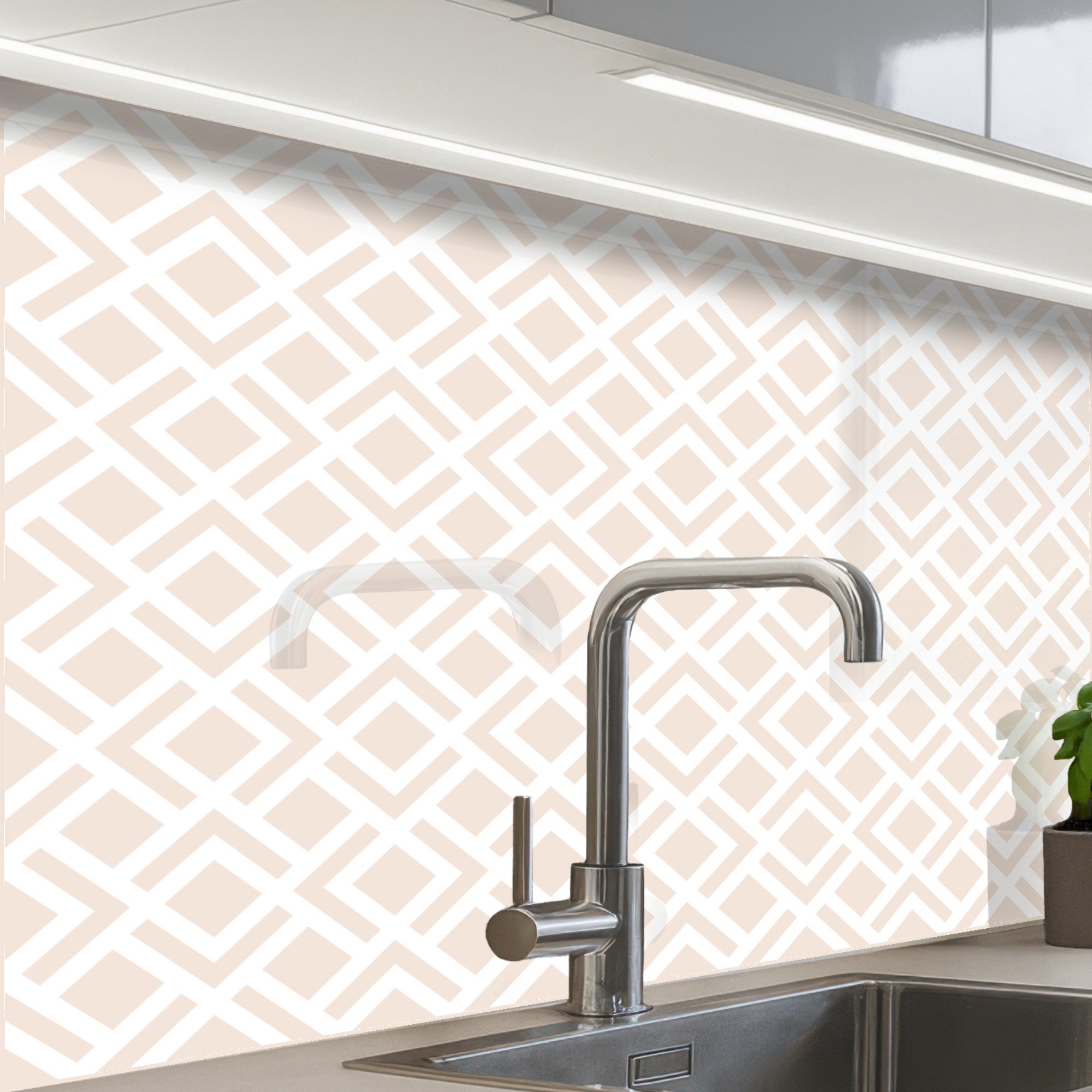 KitchenYeah Küchenrückwand selbstklebend Muster - Abstrakt - Beige - Geometrisch, (1-tlg), Spritzschutz, Küche, Rückwand, Küchenwand, Küchenfront, 80x60 cm