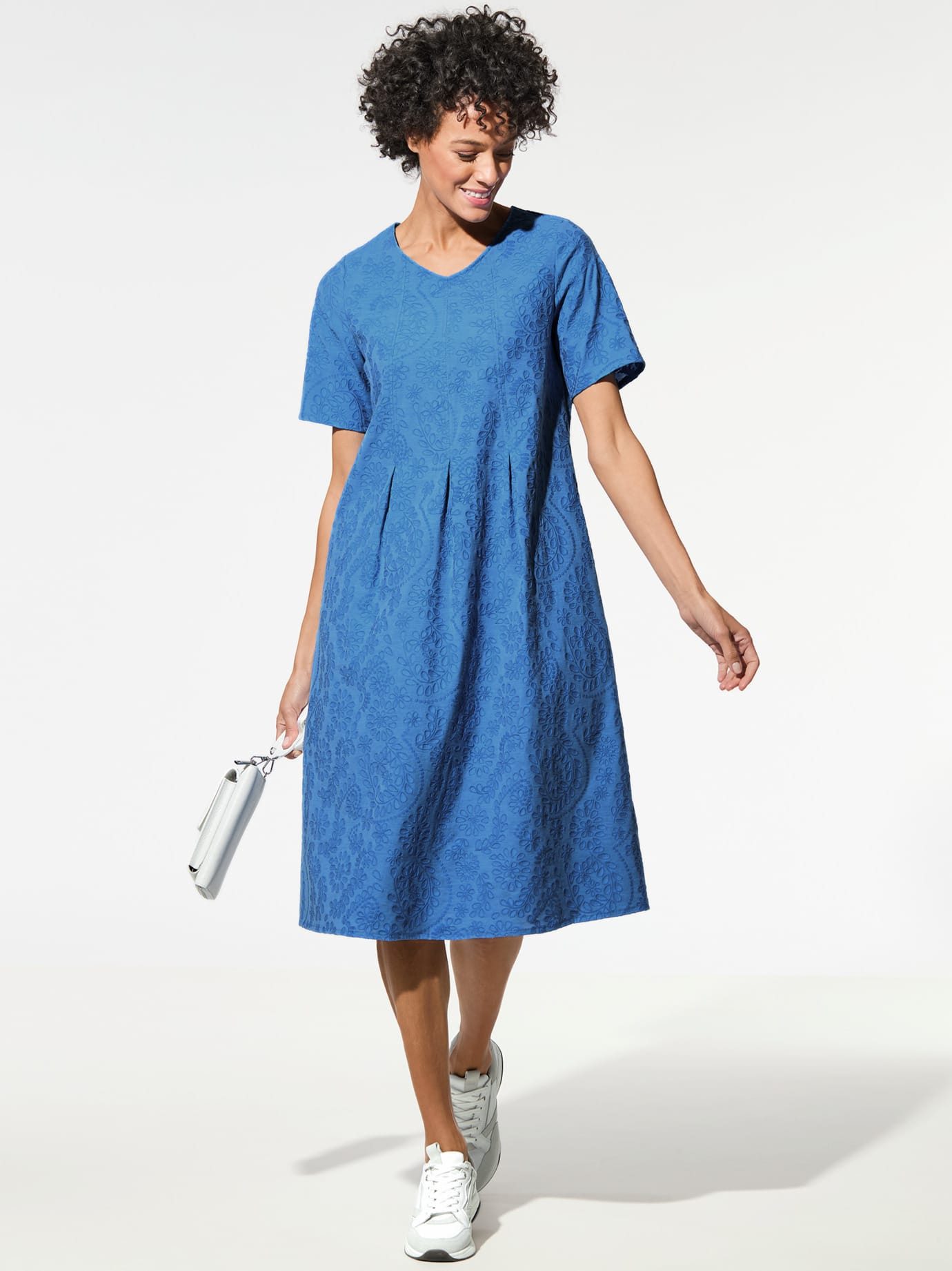 Walbusch Jerseykleid Damen Jacquardkleid aus TENCEL Baumwolle Halbarm, pflegeleicht