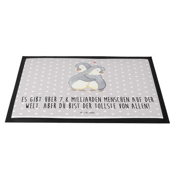 Fußmatte 40 x 60 cm Pinguine Kuscheln - Grau Pastell - Geschenk, Matte, Schmut, Mr. & Mrs. Panda, Höhe: 0.3 mm, abriebfest