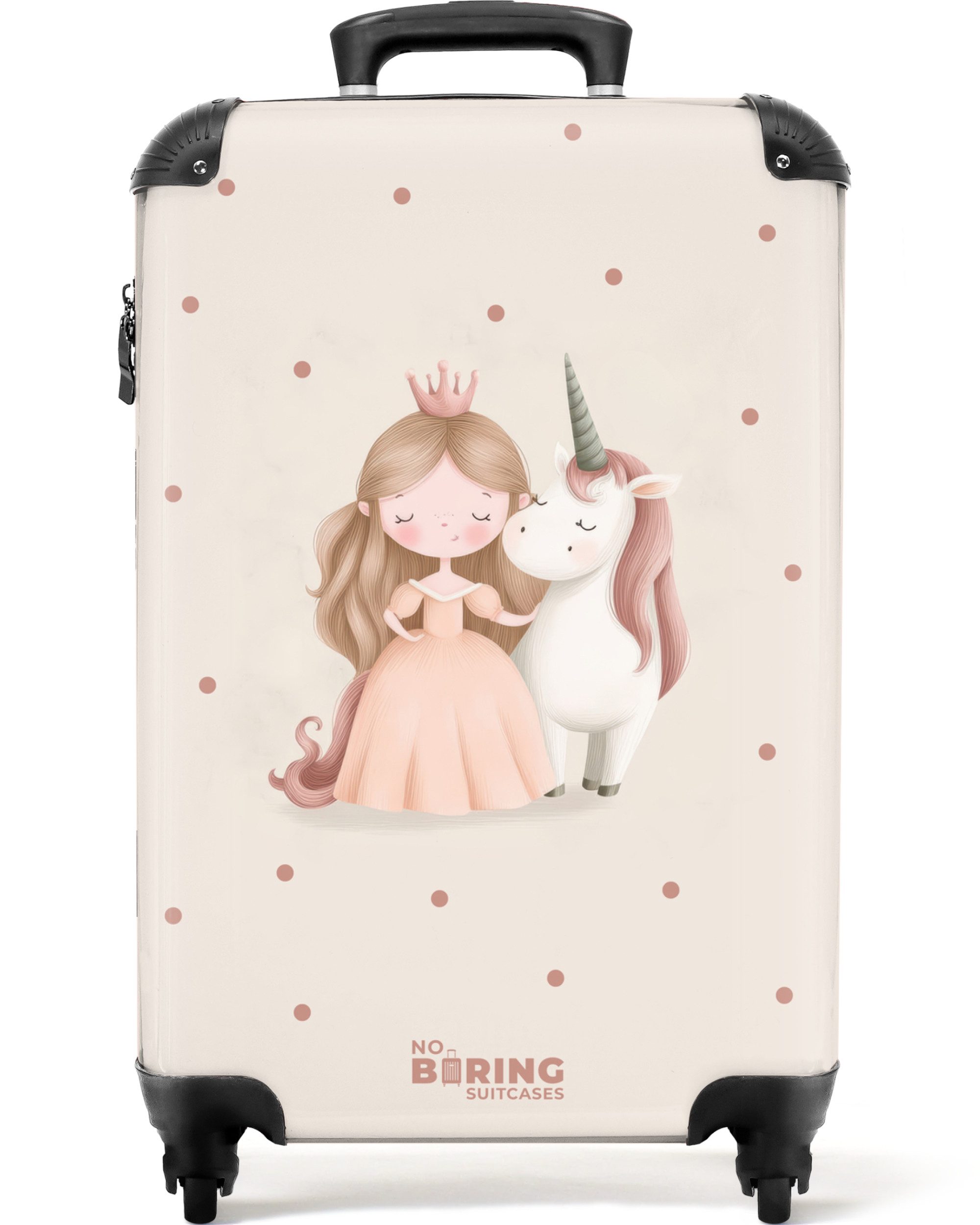 NoBoringSuitcases.com© Kinderkoffer Prinzessin und ein Einhorn in Pastellfarben 55x35x20cm, Handgepäck-Koffer, Kinderkoffer, Reisekoffer Mädchen