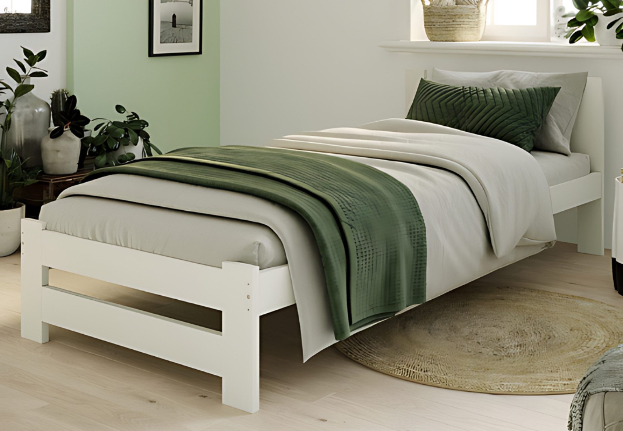 Home Collective Holzbett mit Lattenrost Modern Bett Kiefer Bettgestell Massivholzbett Klassisch (90x200, 120x200, 140x200, 160x200 cm), Einzelbett, Skandi Boho Landhaus Kopfteil mittel 90x200 cm weiß