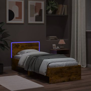 vidaXL Bett Bettgestell mit Kopfteil und LED-Leuchten Räuchereiche 75x190cm