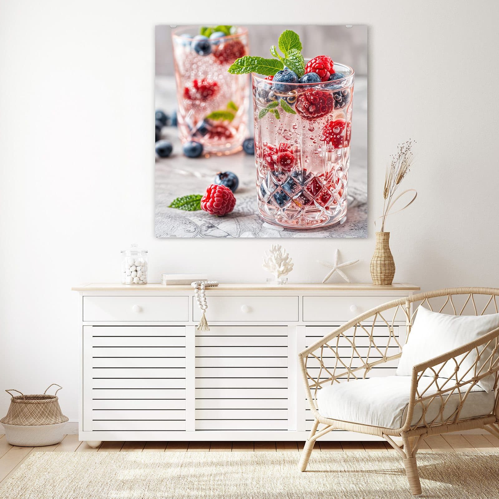 Primedeco Glasbild Wandbild Quadratisch Cocktail Beeren mit Aufhängung, Getränke (21 verschiedene Größen, 1 St), Elegante Aufhängung