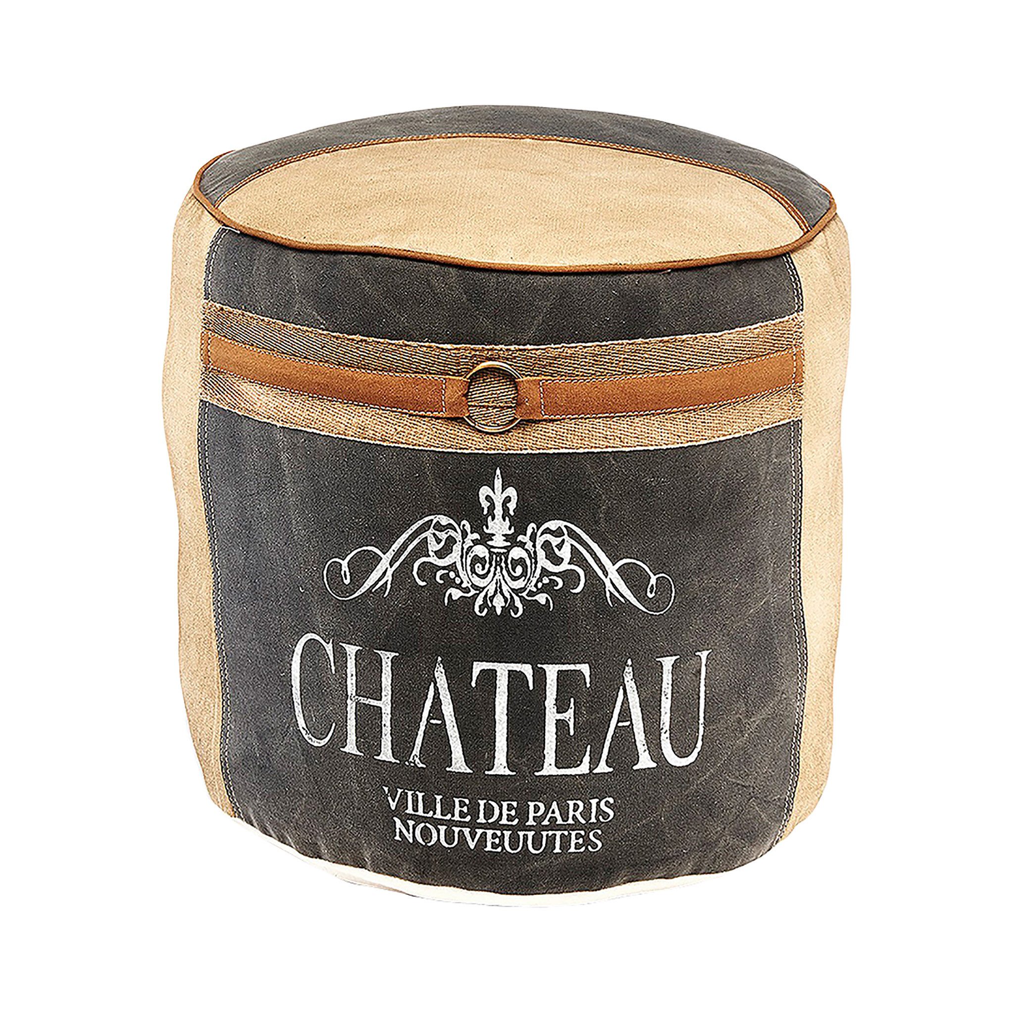 Kobolo Sitzwürfel Sitzpouf CHATEAU rund aus Canvas beige blau (1 Stück, Met günstig online kaufen