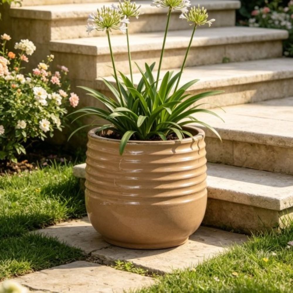 Rolipo Blumentopf Blumentopf Keramik Pflanztopf 20 cm mit Ablaufloch und Wellenrillen (1 St), Pflanzgefäß geeignet für Zimmerpflanzen