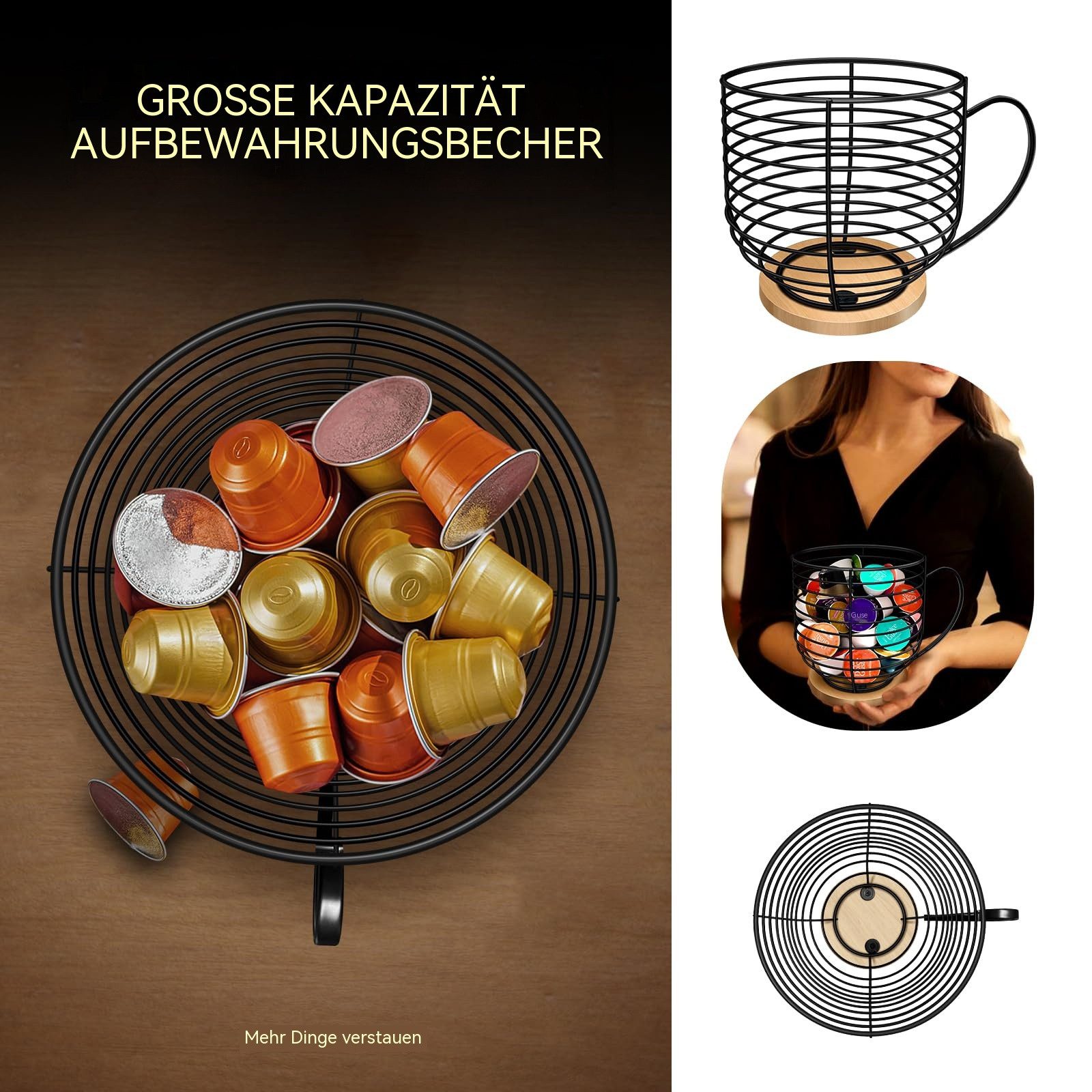 Agger Kapselhalter Aufbewahrung für Kaffeekapseln, Kapselhalter,17 x 16 x 16cm, Kaffee-Organizer für Arbeitsplatte und Kaffeebar,Aufbewahrungskorb – Bild 4 von 5