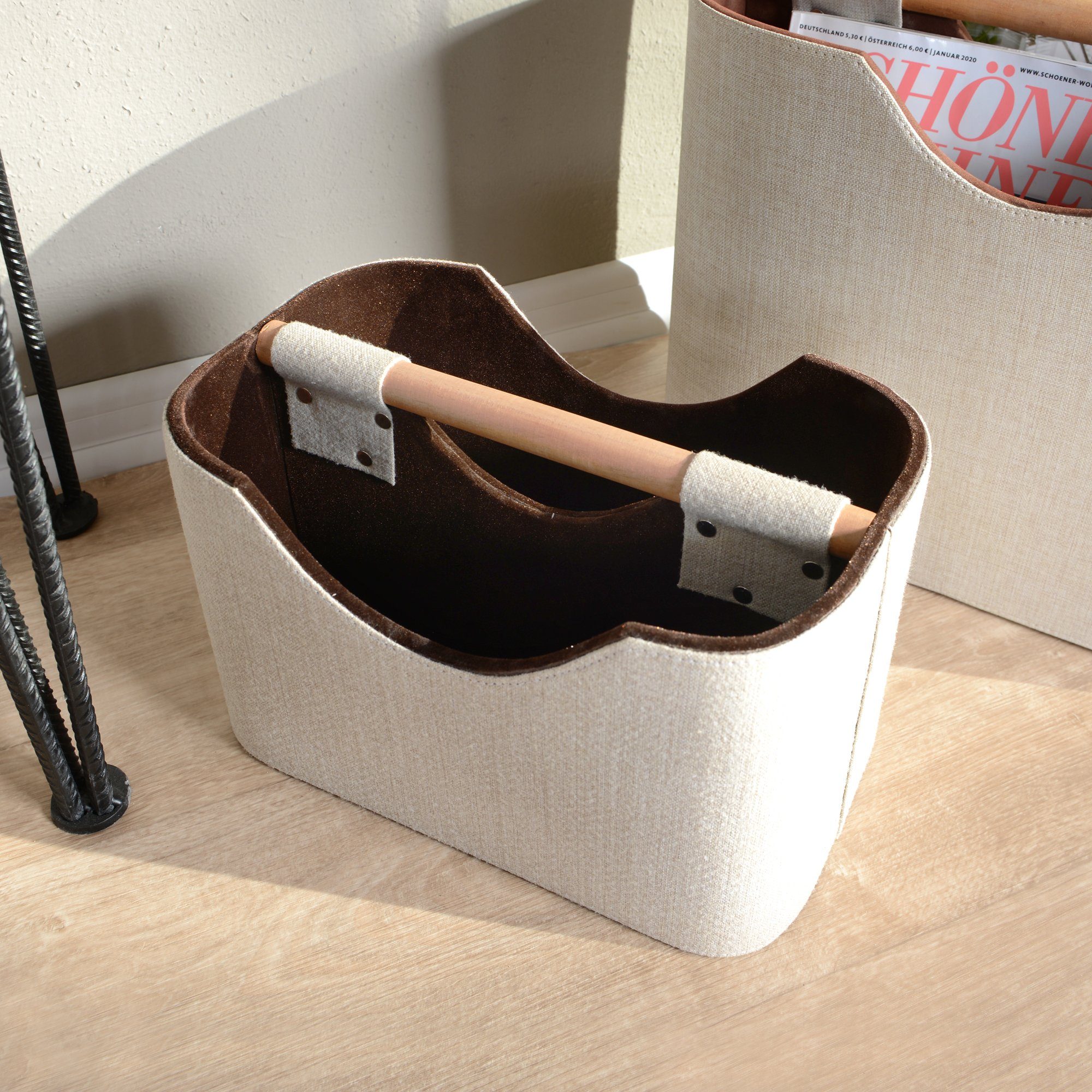 Aufbewahrungsbox Zeitungsständer aus Stoff mit Teakholz 30 cm
