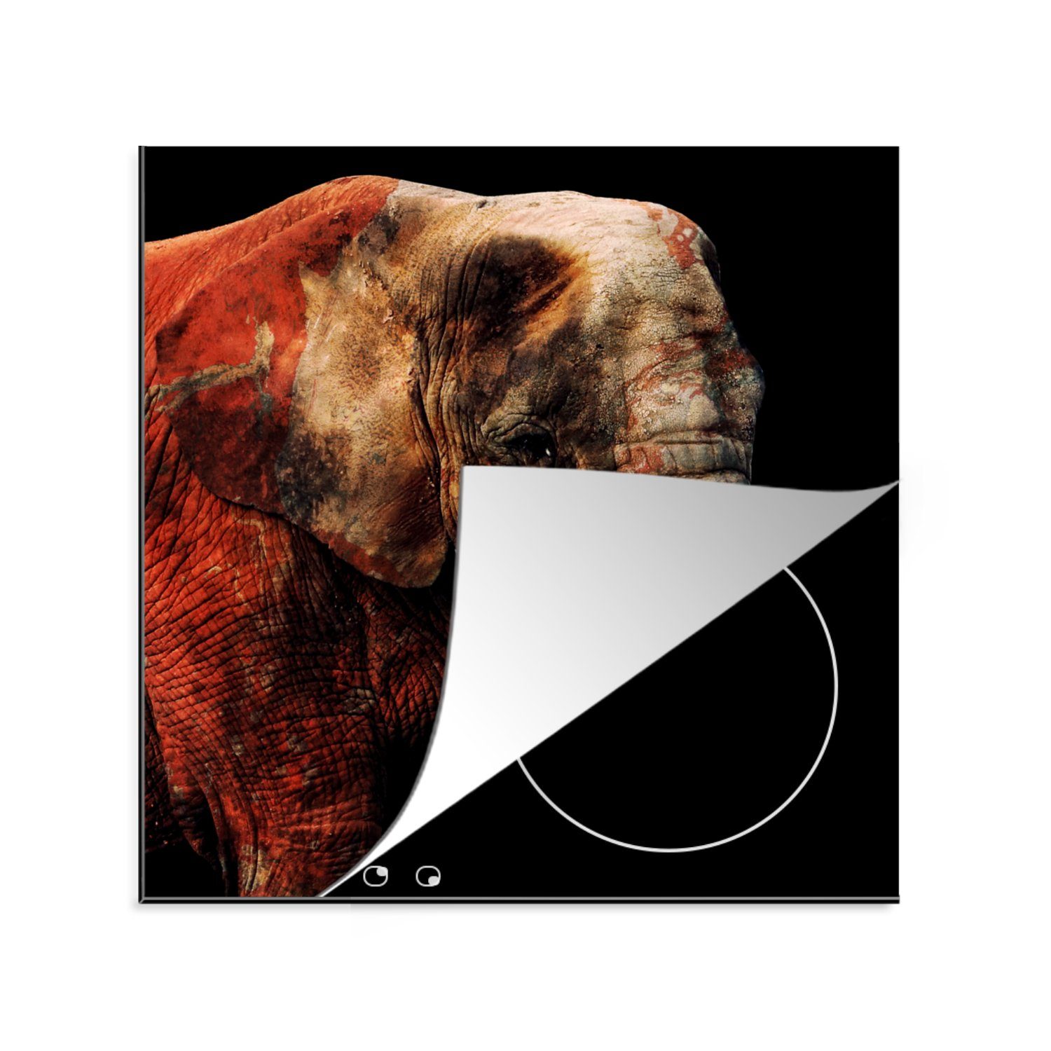 MuchoWow Herdblende-/Abdeckplatte Elefant - Rot - Zähne, Vinyl, (1 tlg), 78x78 cm, Ceranfeldabdeckung, Arbeitsplatte für küche