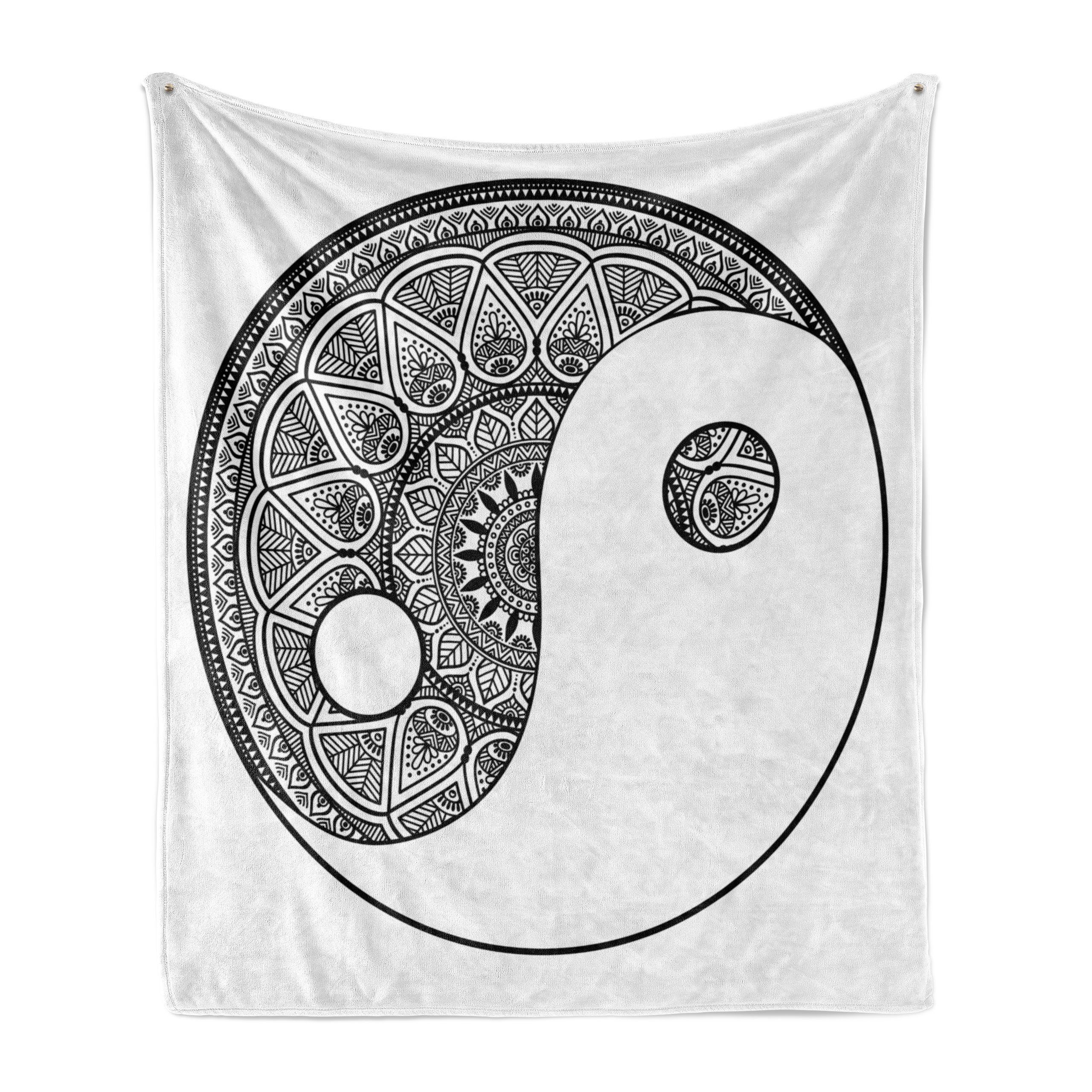 Wohndecke Gemütlicher Plüsch für den Innen- und Außenbereich, Abakuhaus, Mandala Traditionelle Ying Yang Zeichen | Wohndecken