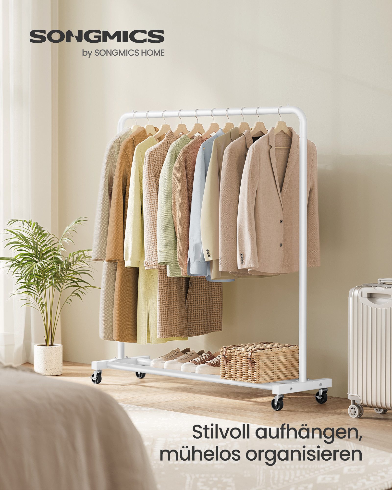 SONGMICS Kleiderständer, Kleiderstange auf Rollen, Garderobenständer