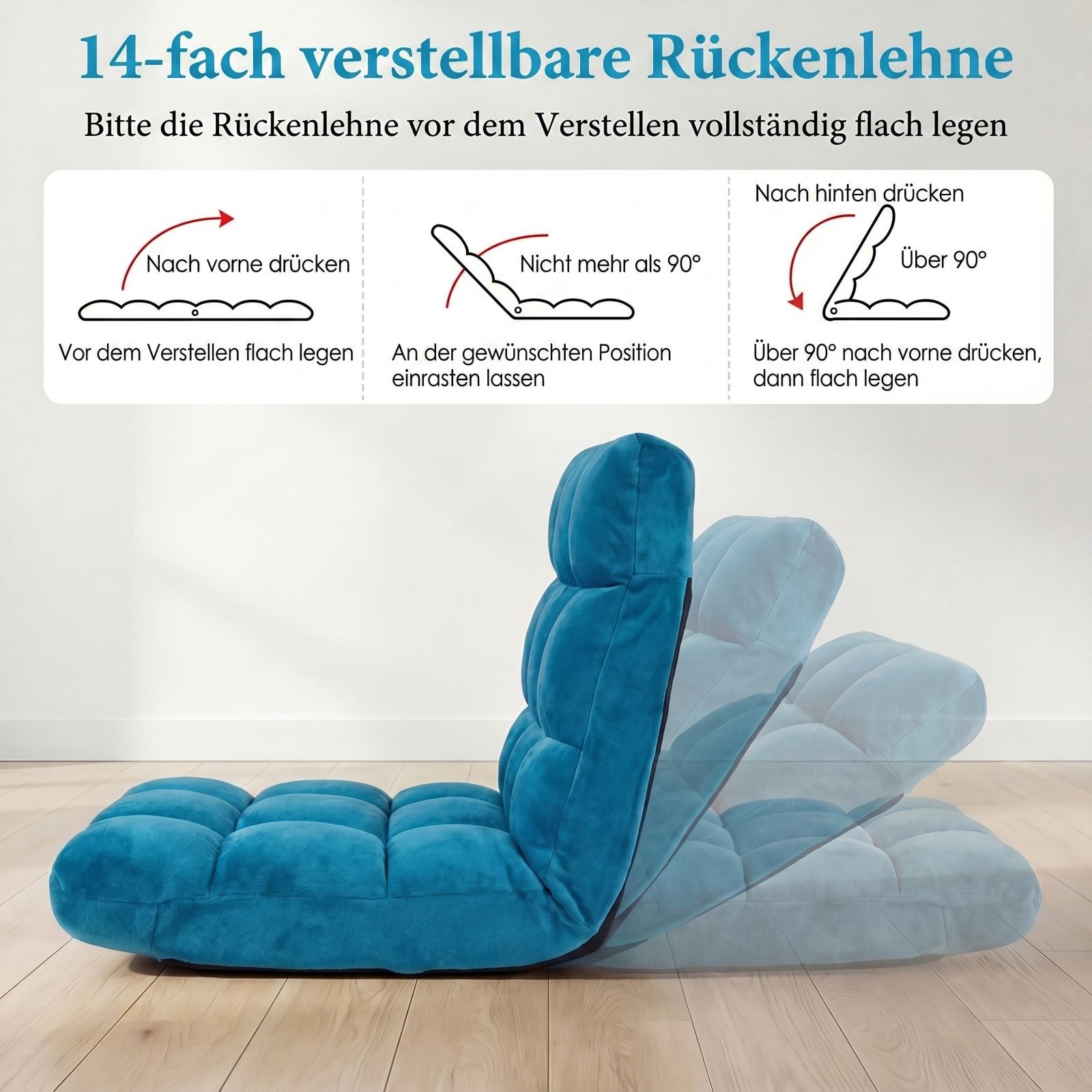 COSTWAY Relaxsessel Bodenstuhl mit verstellbarer Rückenlehne, faltbar gepolstert – Bild 2 von 5