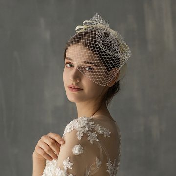 AUKUU Kopftuch Weiße Weiße Netzschleife für Brautschleier kurze Kopfbedeckung, für gemischte Zeremonien am Abend