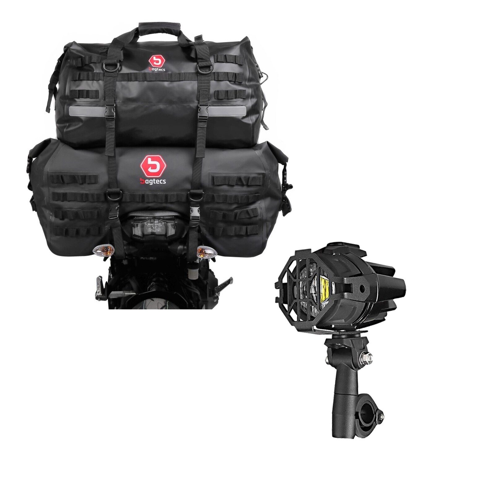 Bagtecs Reisetasche Set: Motorrad Hecktasche Set # SX70 + XB50 Volumen 120 L Dry Bag Wasse