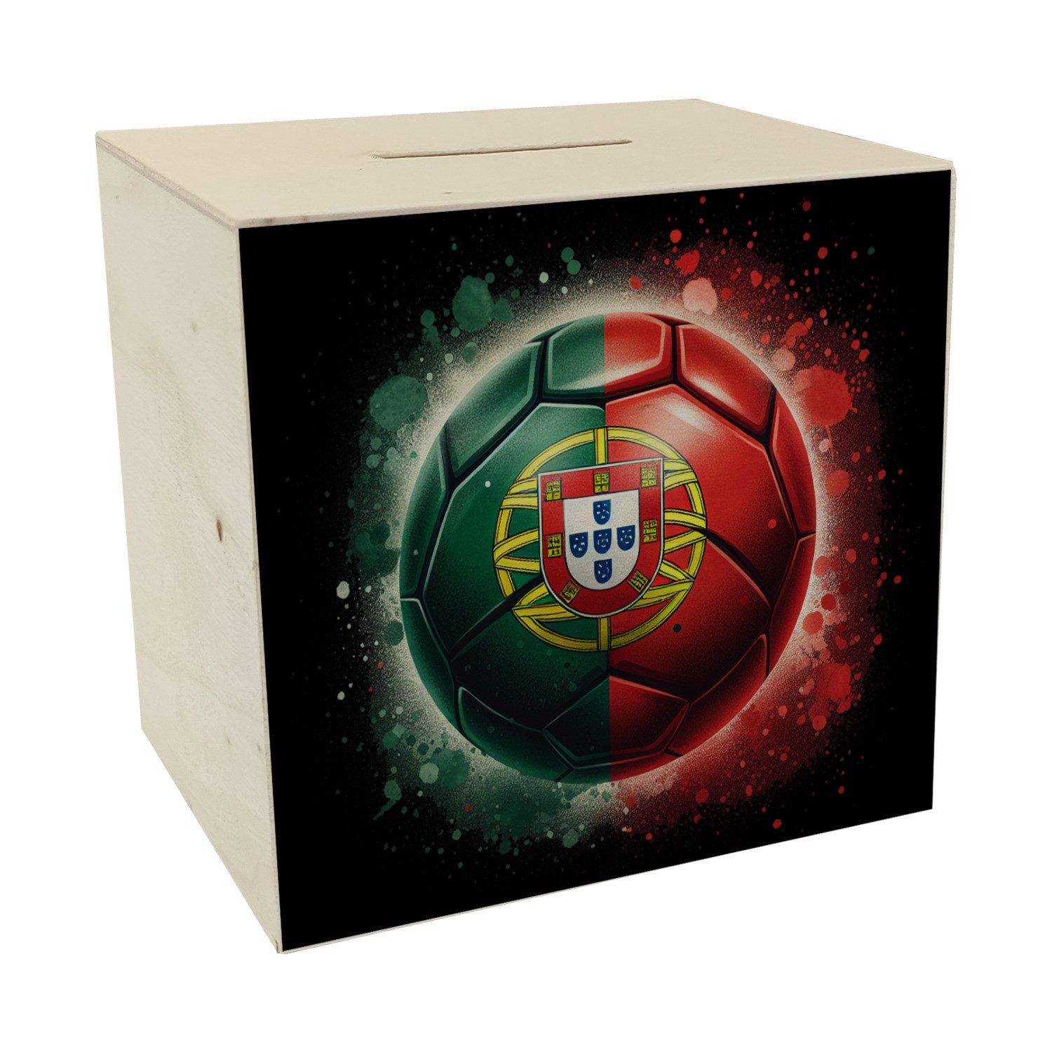 Spardose Fußball Portugal Flagge Spardose aus Holz