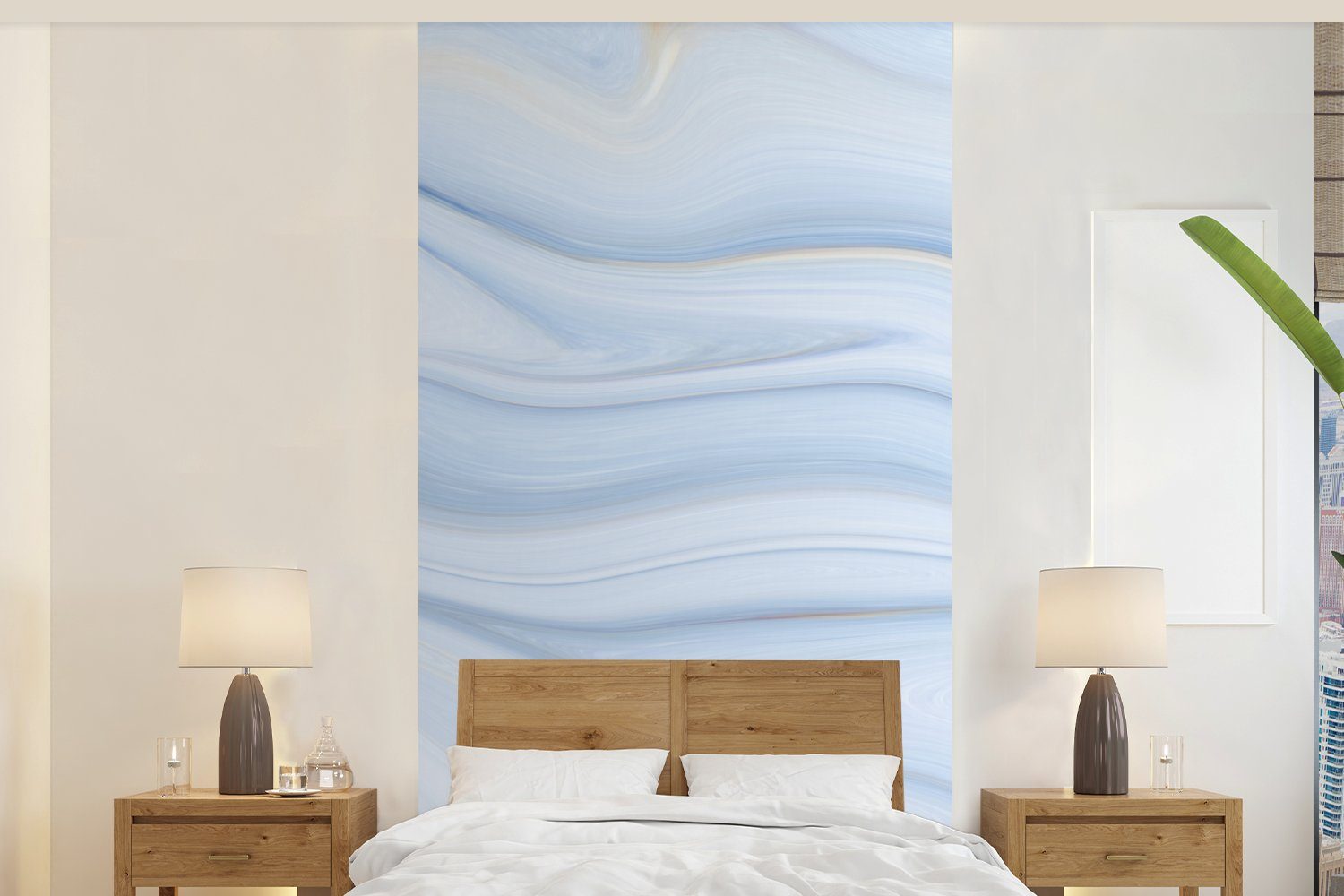 MuchoWow Fototapete Marmor - Welle - Blau - Muster - Marmoroptik - Pastell, Matt, bedruckt, (2 St), Vliestapete für Wohnzimmer Schlafzimmer Küche, Fototapete