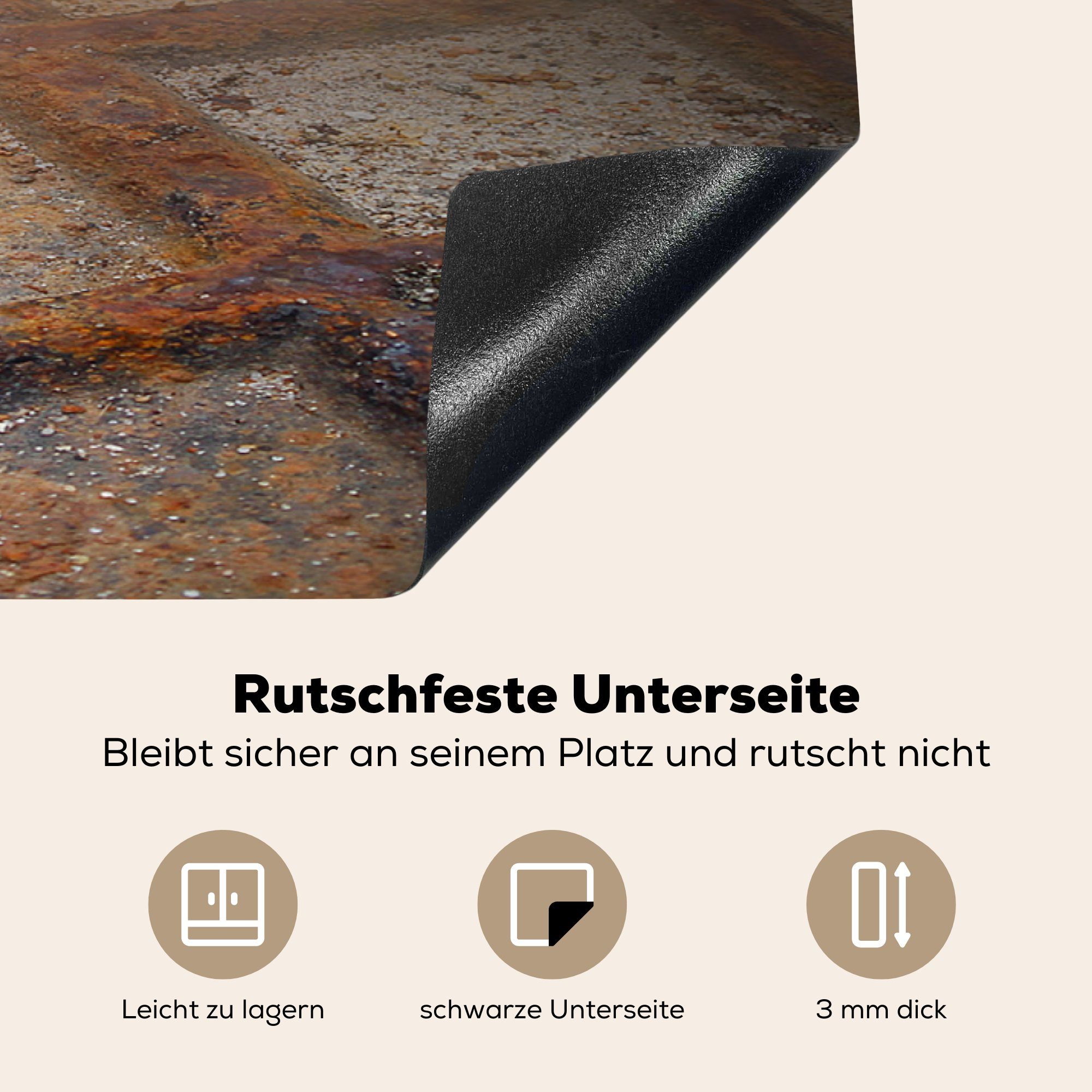 Induktionsschutz - 83x51 Abdeckplatte (1 Ceranfeldabdeckung, cm, Arbeitsplatte für Vinyl, Herdblende-/Abdeckplatte Rost - - Eisen - küche Vintage, MuchoWow tlg),