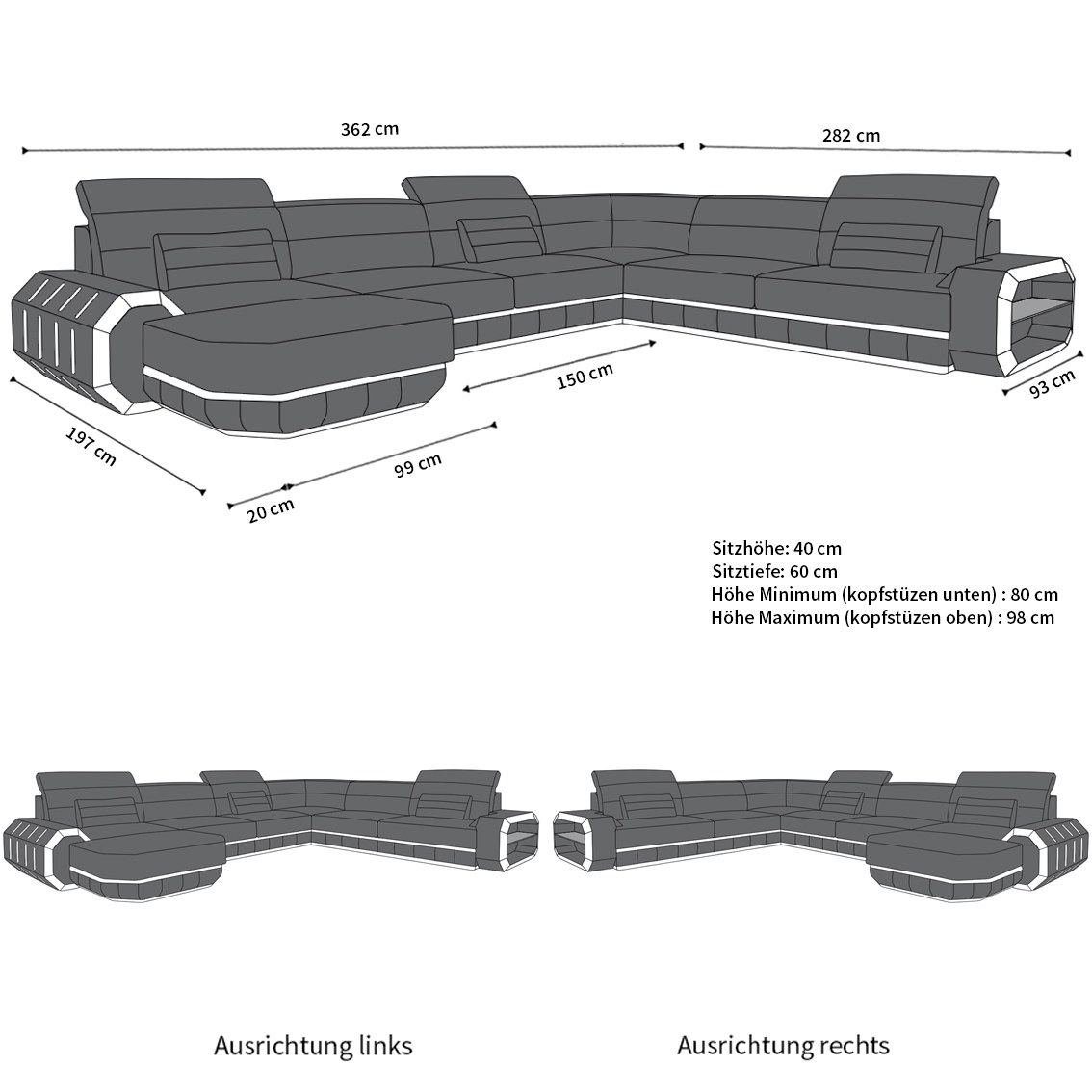 Stoff Strukturstoff H Couch Sofa, Bettfunktion Dreams Sofa XXL wahlweise Wohnlandschaft Stoffsofa schwarz-weiß Roma Design Polster mit