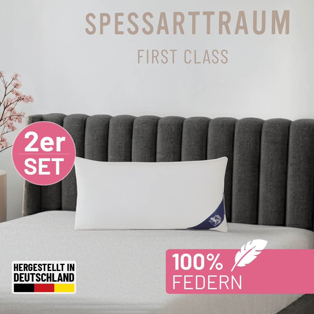 SPESSARTTRAUM Federkissen FIRST CLASS, Kopfkissen 1-tlg. oder 2-tlg. 40x80 oder 80x80 cm, Füllung: 100% Federn, Bezug: 100% Baumwolle, hergestellt in Deutschland, allergikerfreundlich, im Set günstiger
