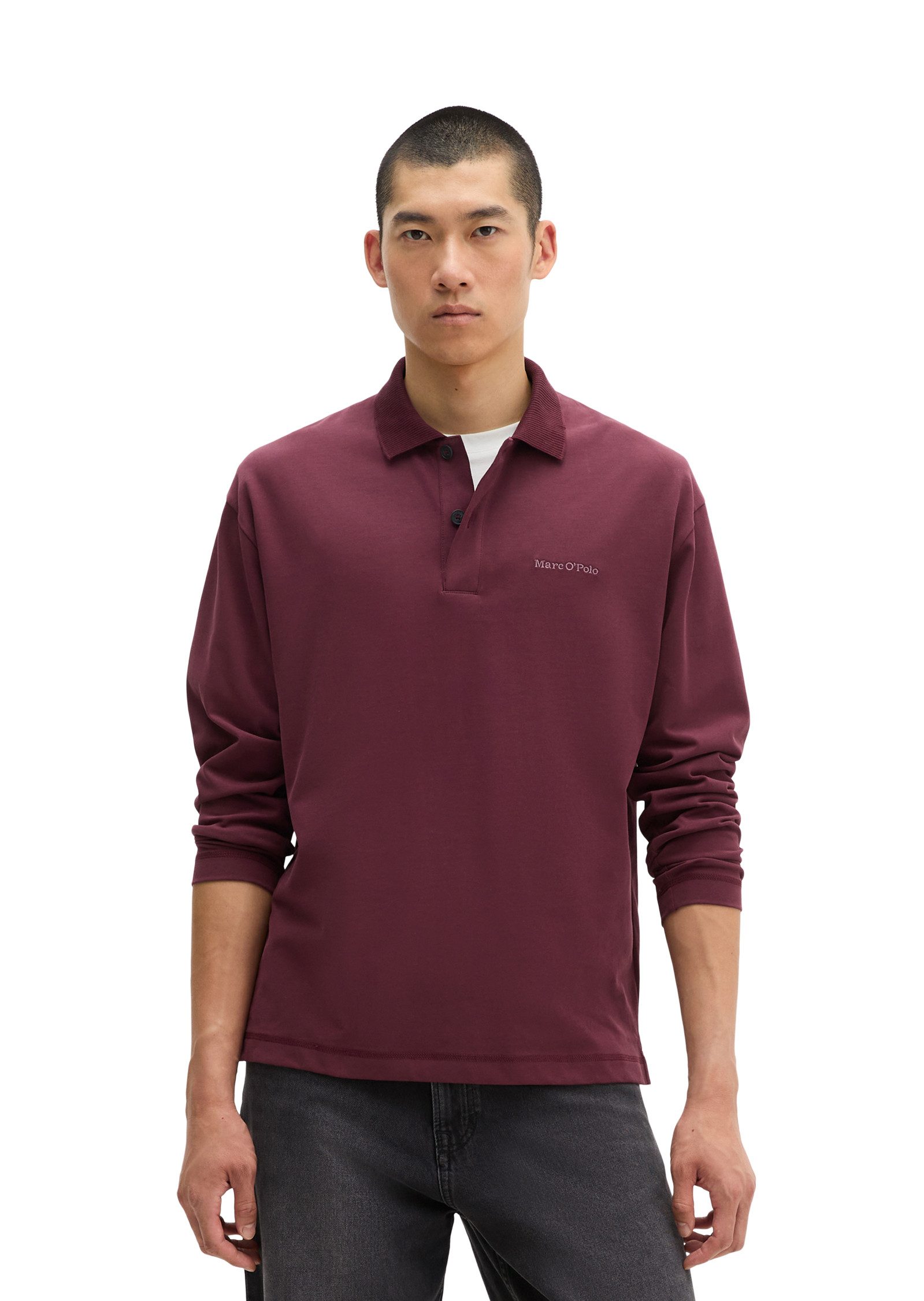 Marc O'Polo Langarm-Poloshirt relaxed aus schwerem Bio-Baumwoll-Jersey