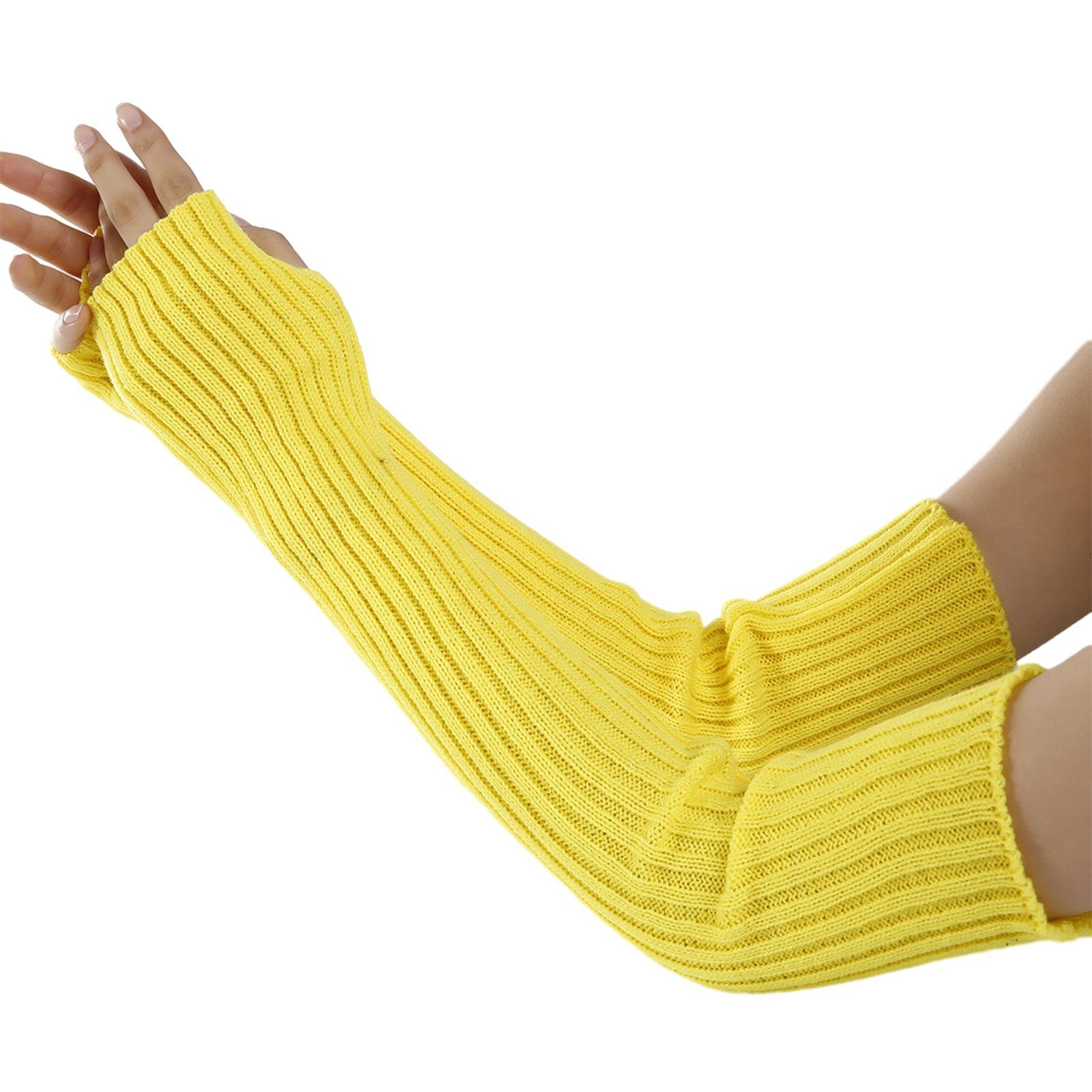 Blusmart Strickhandschuhe Winterhandschuhe Zum Warmhalten, Lange Fingerlose Handschuhe, Bequeme Strickhandschuhe Gelb
