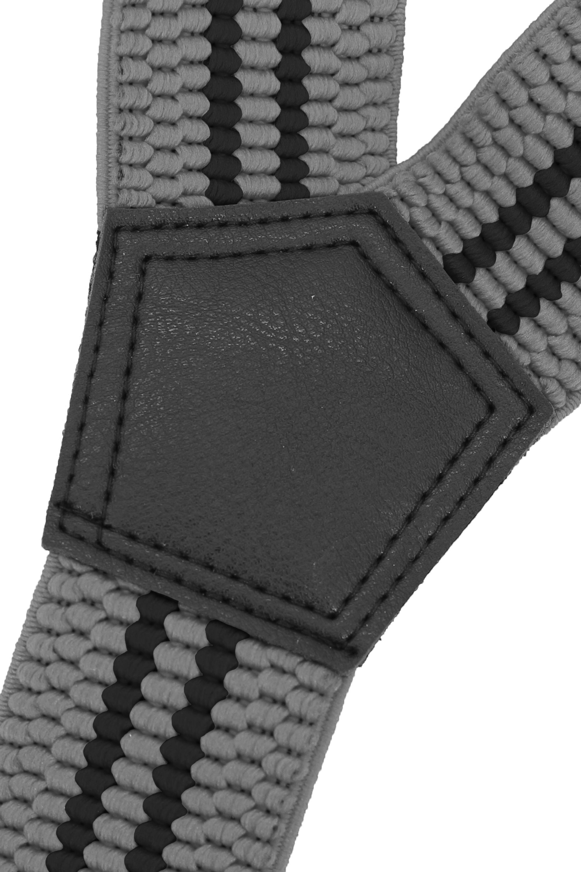 extra Streifen Streifen) Farini schwarzen Grau (schwarze Clipverschluss, Grau starken verstellbar Breites Hosenträger Y-Design mit Fabio mit 4cm