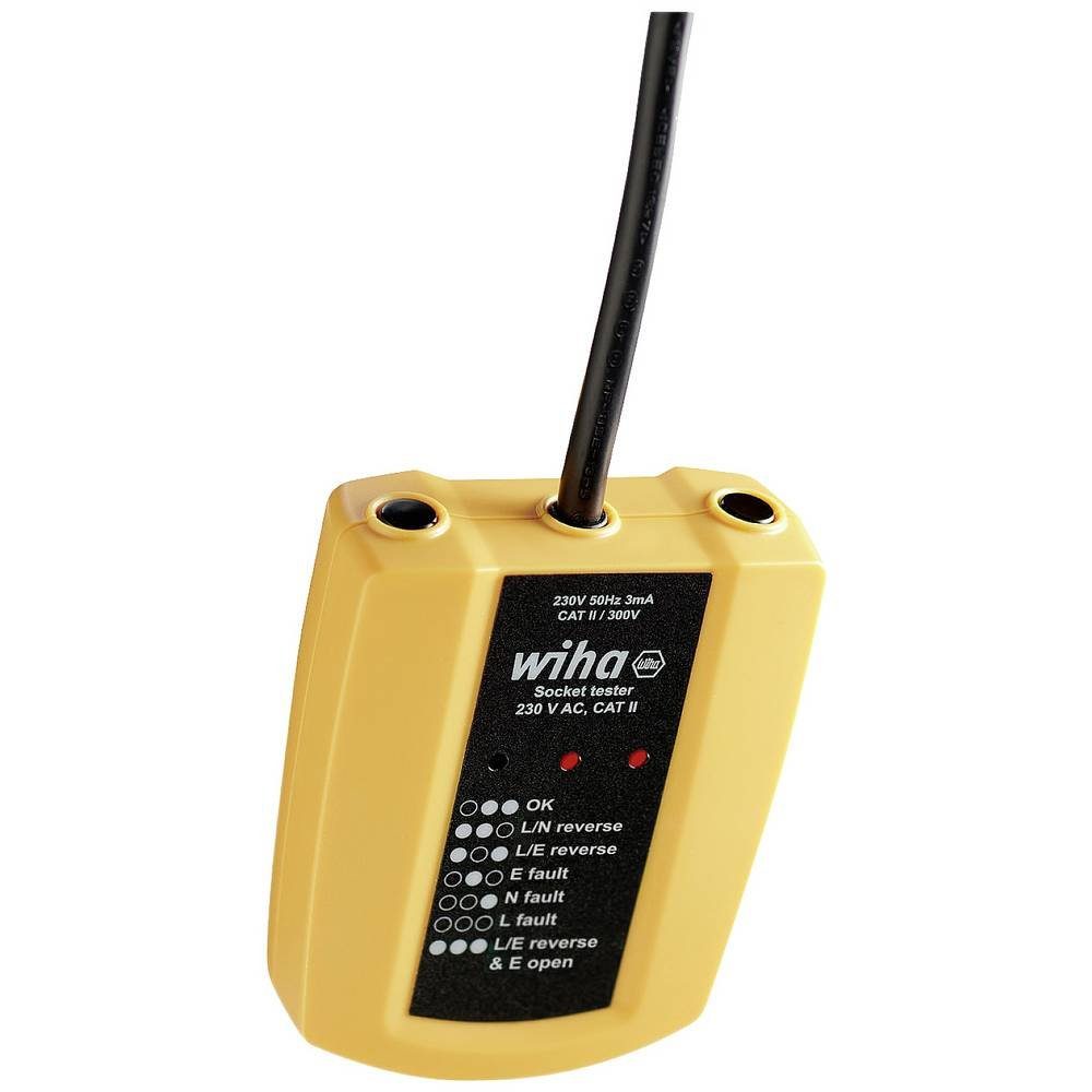 Wiha Spannungsprüfer Steckdosentester 230 V AC, CAT II inkl. 2x AAA-Batterien 45220