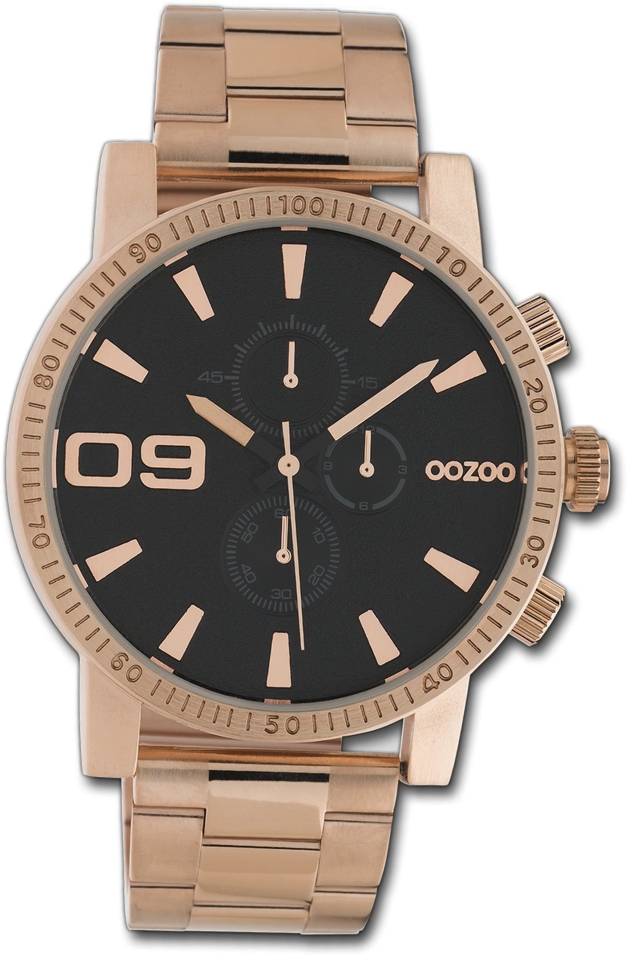 OOZOO Quarzuhr Oozoo Herren Uhr Timepieces C10708, Herrenuhr Edelstahlarmband roségold, rundes Gehäuse, groß (ca. 45mm) | Quarzuhren