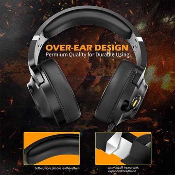 Znines Gaming-Headset (360°-Richtungsmikrofon für qualitativ hochwertige Kommunikation, Over Ear Gaming Kopfhörer mit Mikrofon & LED Licht, Bass Surround)