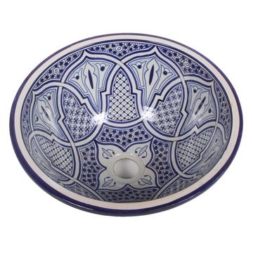 Casa Moro Aufsatzwaschbecken Marokkanisches Keramik-Waschbecken Fes93 Ø 35cm blau weiß handbemalt (Handgefertigt), handbemaltes Aufsatzbecken Handwaschbecken WB35303