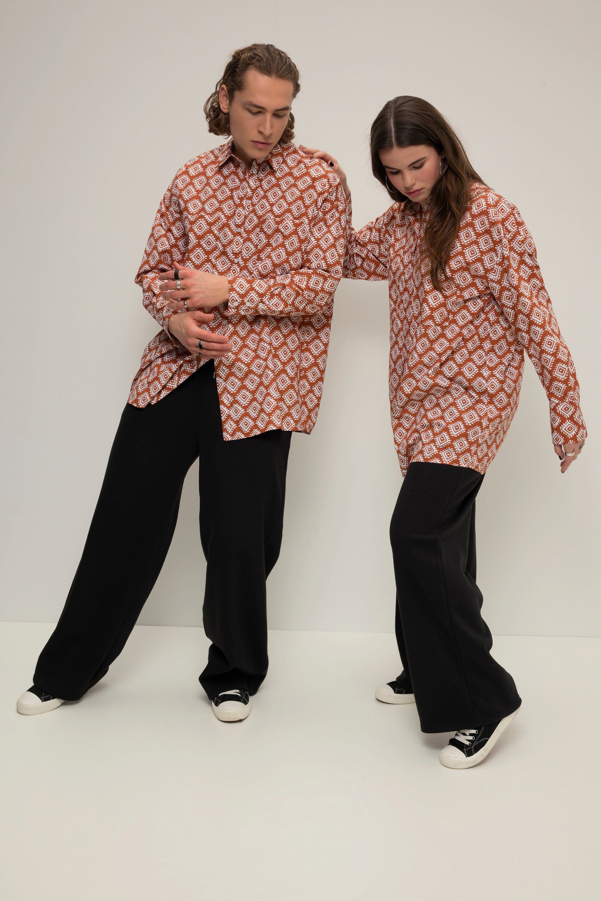 Studio Untold Hemdbluse Oversized-Hemd Allover-Print Hemdkragen günstig online kaufen