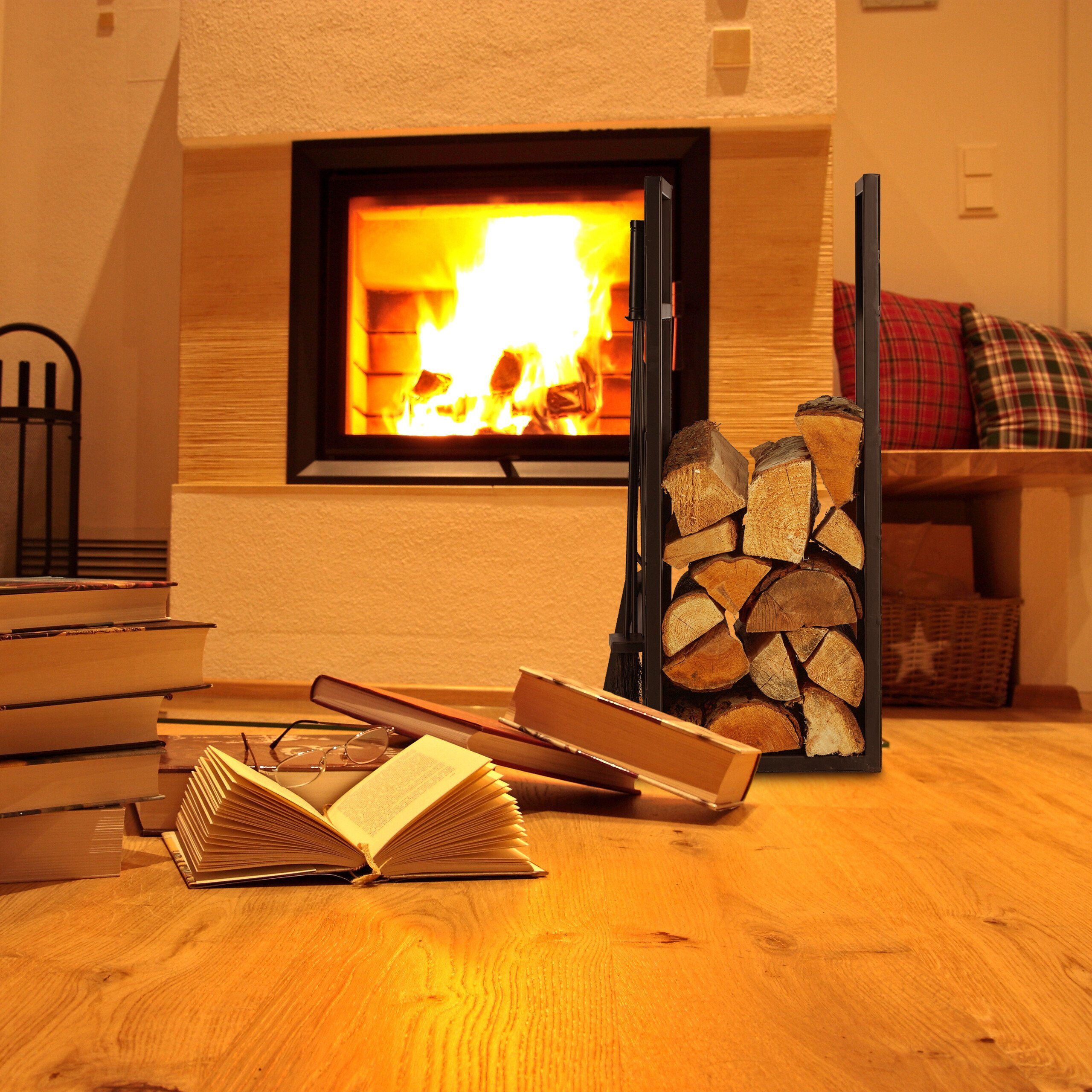 relaxdays Kaminholzregal Schwarzes Kaminholzregal mit Besteck, günstig online kaufen