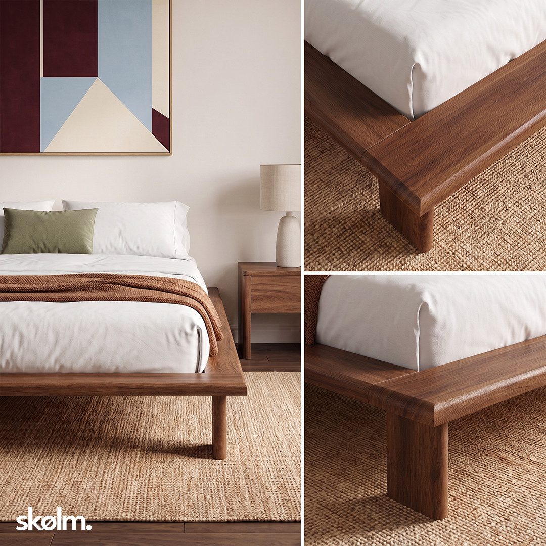 skølm Futonbett Skald aus Massivholz Eiche, Holzbett 25 cm hoch (Walnussoptik, 180x200 cm), Massivholzbett lackiert, Doppelbett in 120/140/160x200 cm verfügbar – Bild 4 von 5