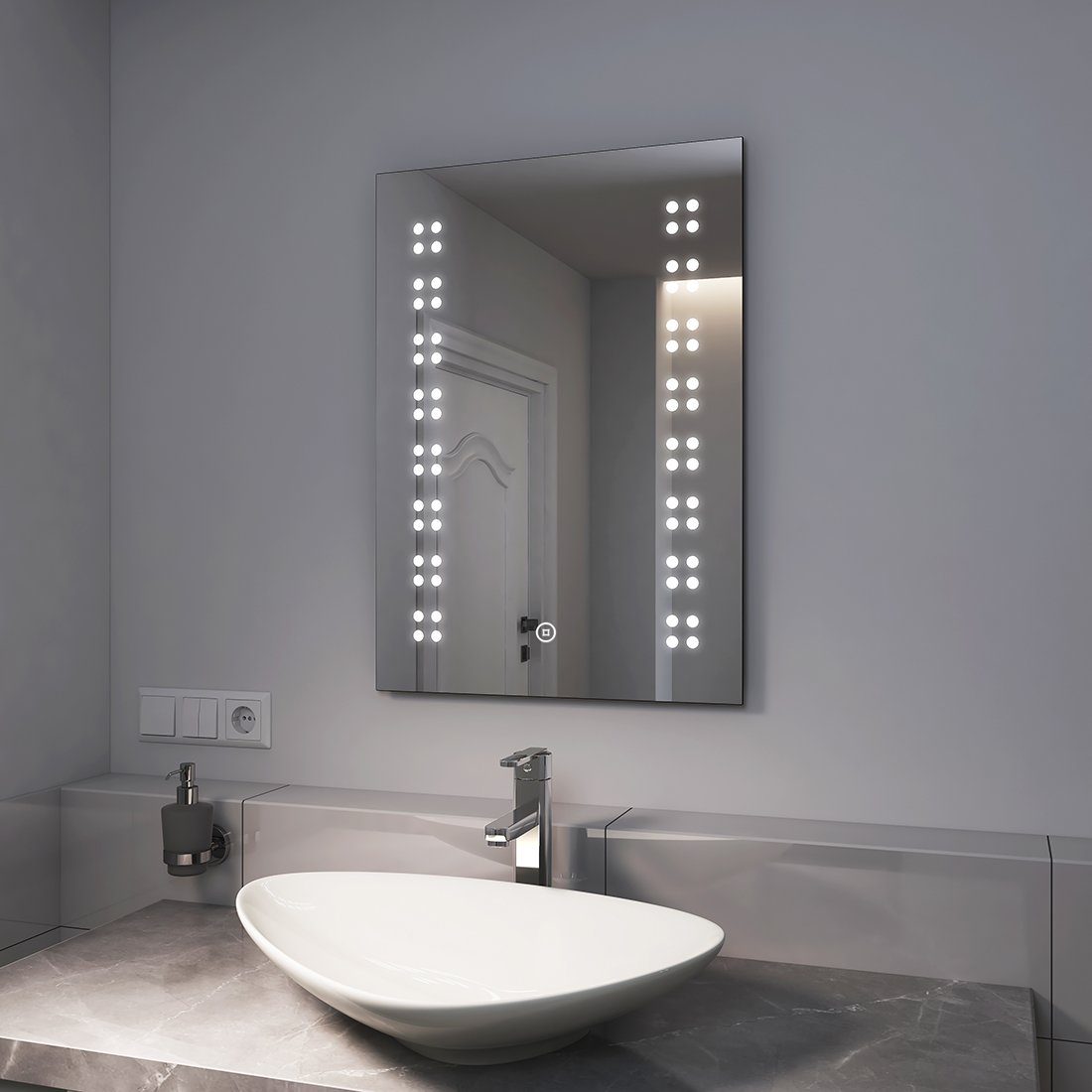 EMKE Badspiegel Kleiner LED Badspiegel mit Beleuchtung Badezimmerspiegel, mit Touchschalter, 6500K Kaltweiß Licht Kaltweiß+Anti-Beschlag