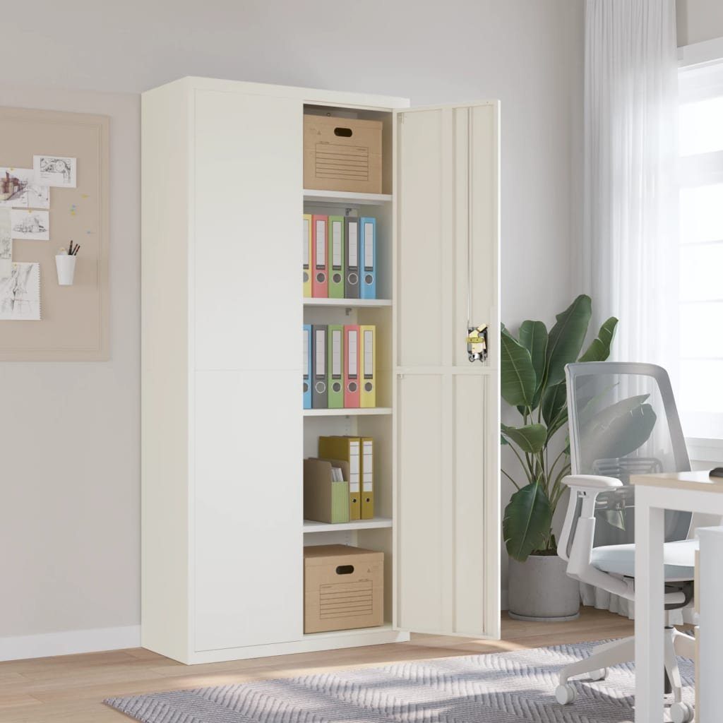 furnicato Aktenschrank Weiß 90x40x200 cm Stahl