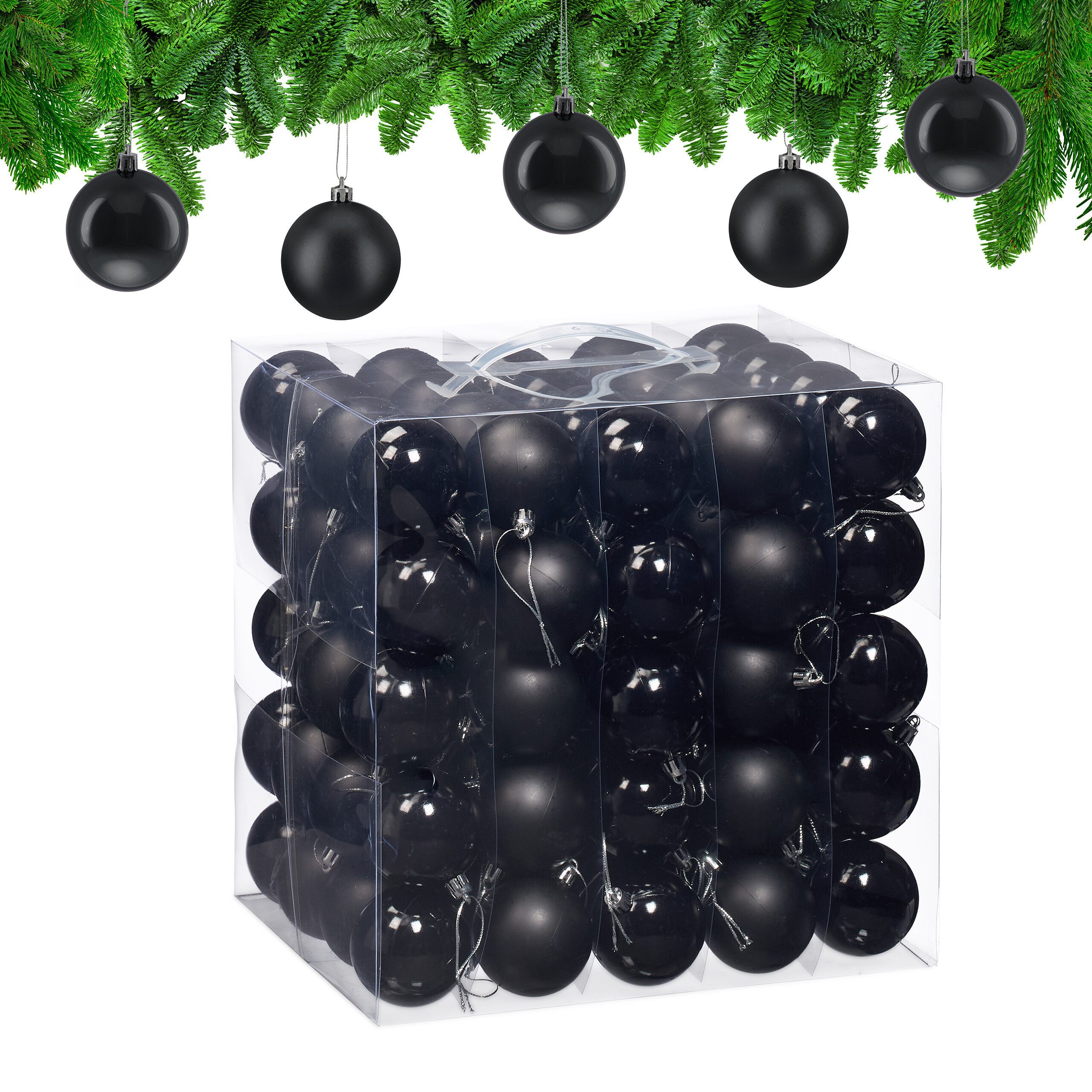 relaxdays Weihnachtsbaumkugel Weihnachtskugeln 100er Set, schwarz