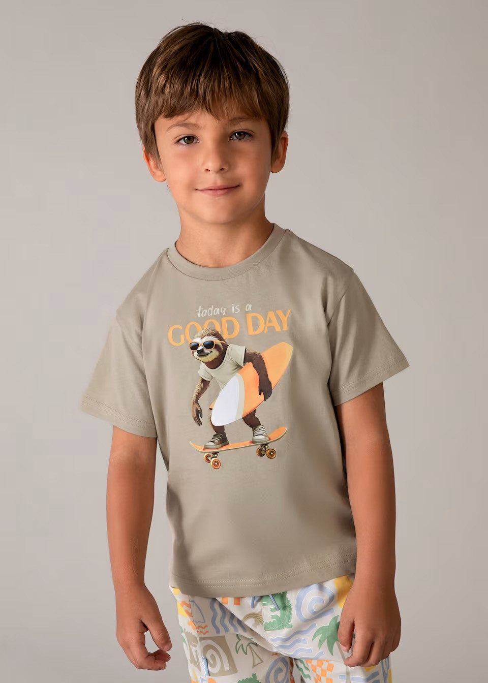 Mayoral T-Shirt Mayoral Jungen T-Shirt mit Druckmotiv Beige (03064-034)