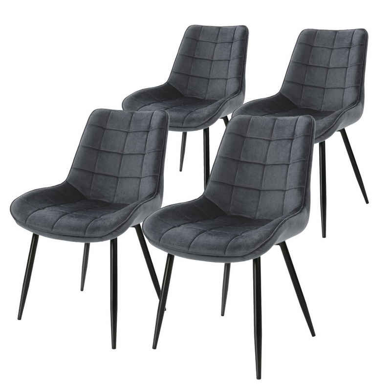 ML-DESIGN Stuhl Esszimmerstühle mit Rückenlehne Ergonomischer mit Metallbeinen Stuhl (4 St), 4er Set Wohnzimmerstühl 53x60x88cm Anthrazit aus Samt Küchenstühle